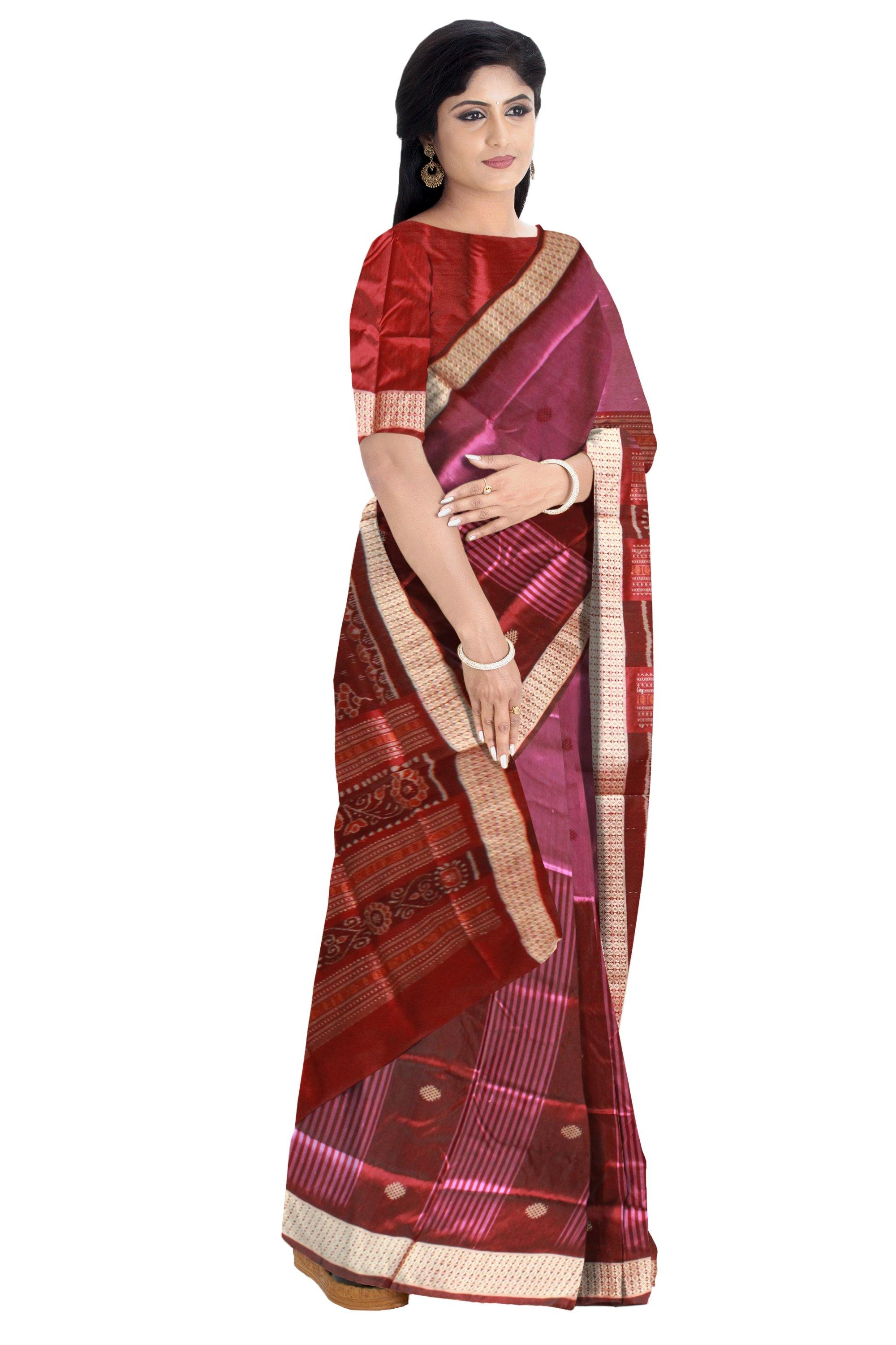 Latest design pink color Pata Bapta saree with maroon lining with blouse piece, - Koshali Arts & Crafts Enterprise