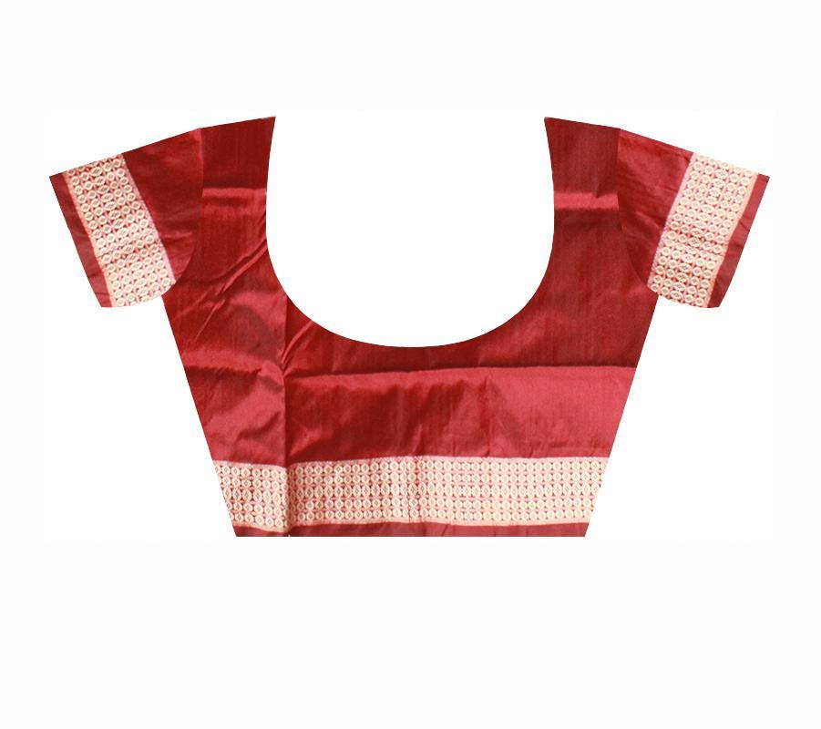 Latest design pink color Pata Bapta saree with maroon lining with blouse piece, - Koshali Arts & Crafts Enterprise