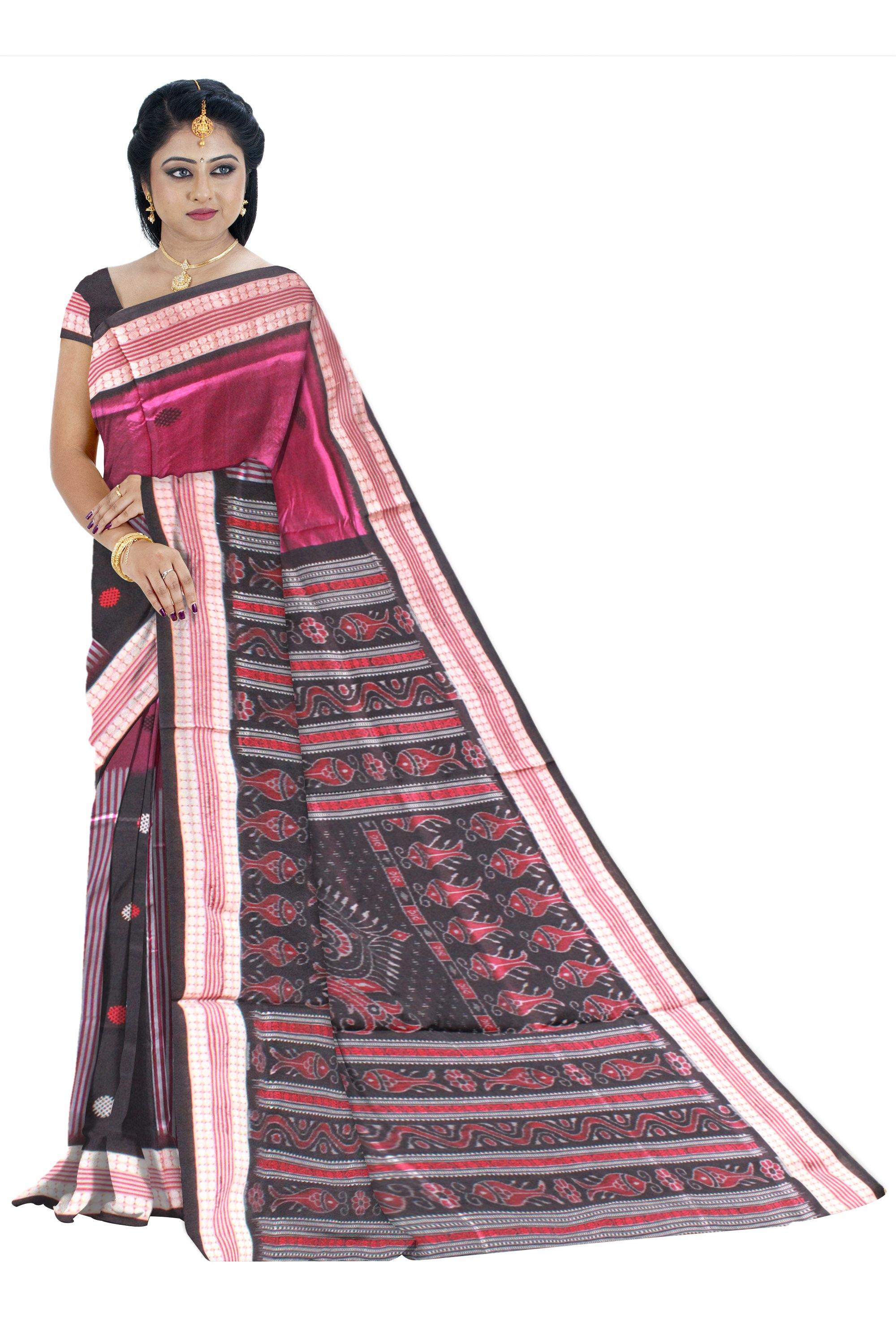 Latest design pink color Pata Bapta saree with Black lining with blouse piece, - Koshali Arts & Crafts Enterprise