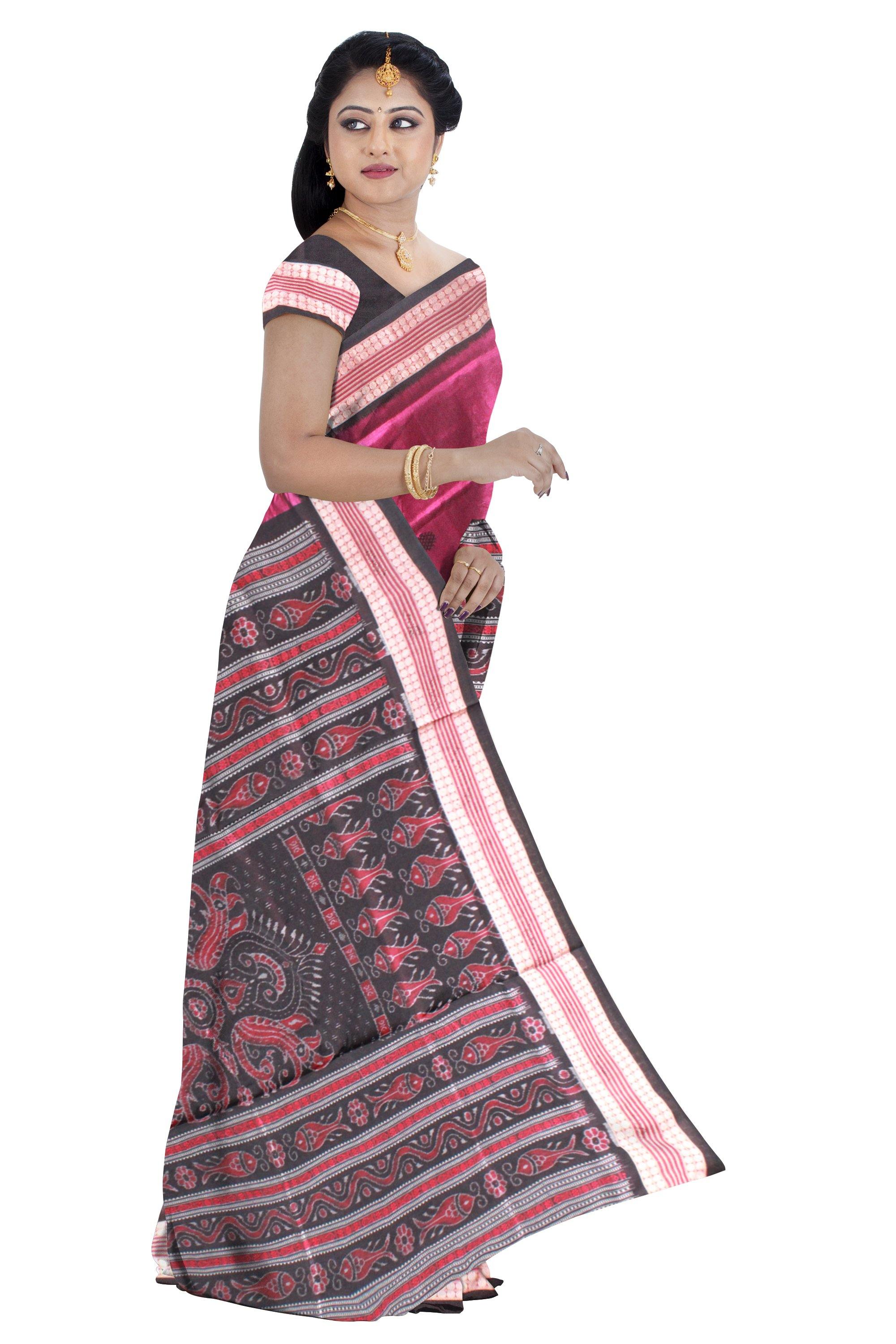 Latest design pink color Pata Bapta saree with Black lining with blouse piece, - Koshali Arts & Crafts Enterprise
