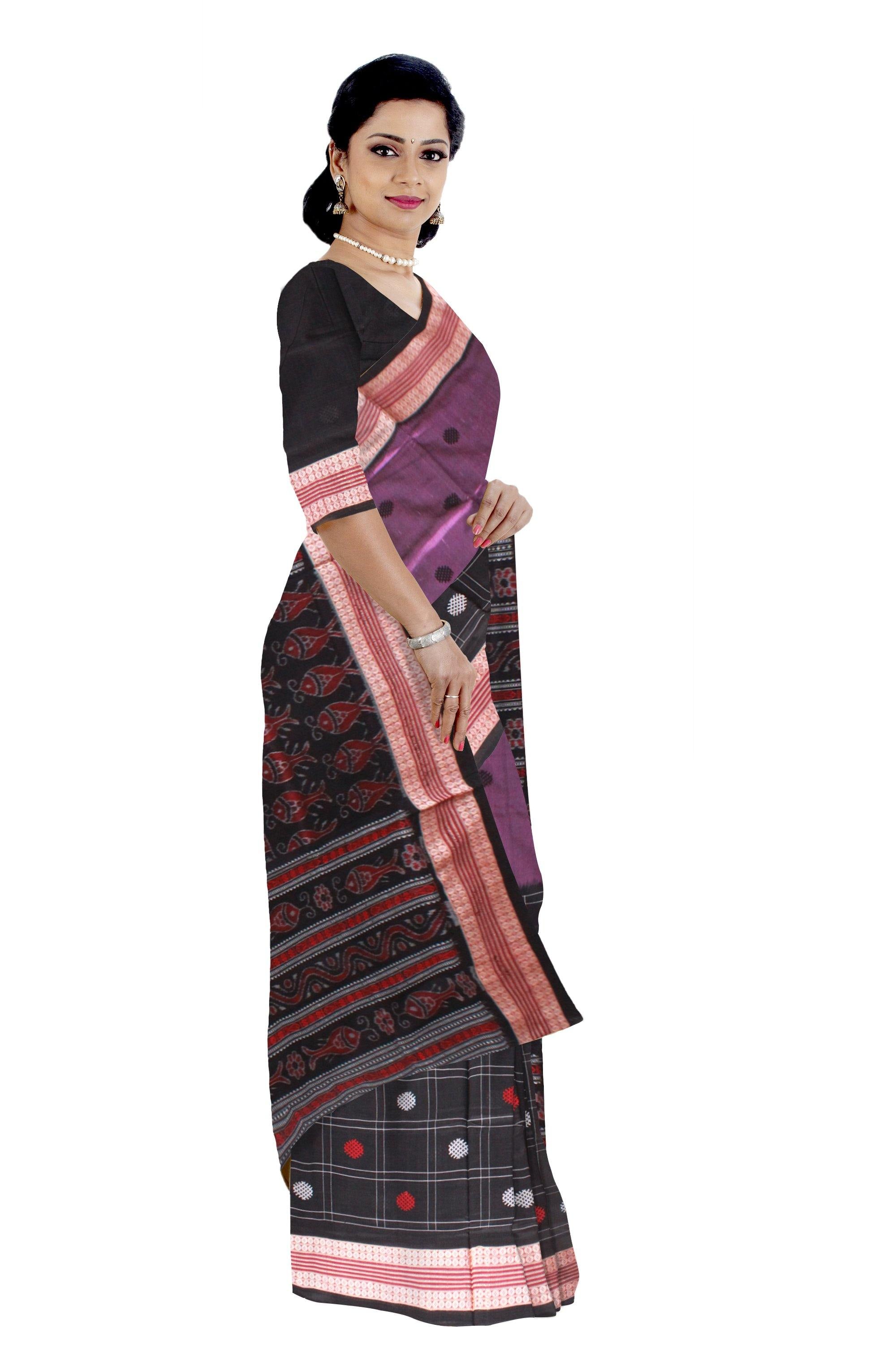 Latest design Violet and Black color Pata Bapta saree. With blouse piece. - Koshali Arts & Crafts Enterprise