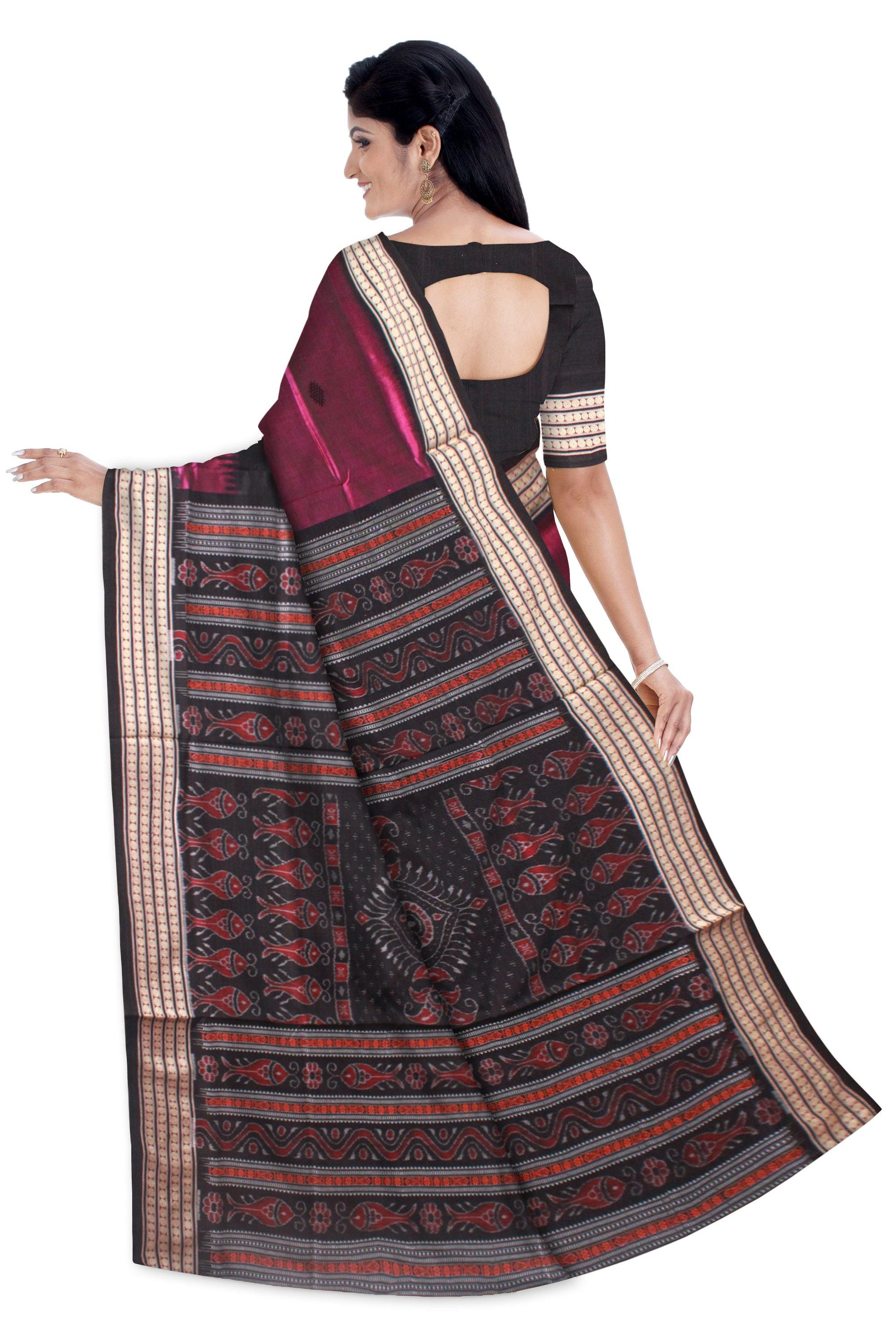 Maroon color Bomkei Pata Bapta saree with blouse piece. - Koshali Arts & Crafts Enterprise
