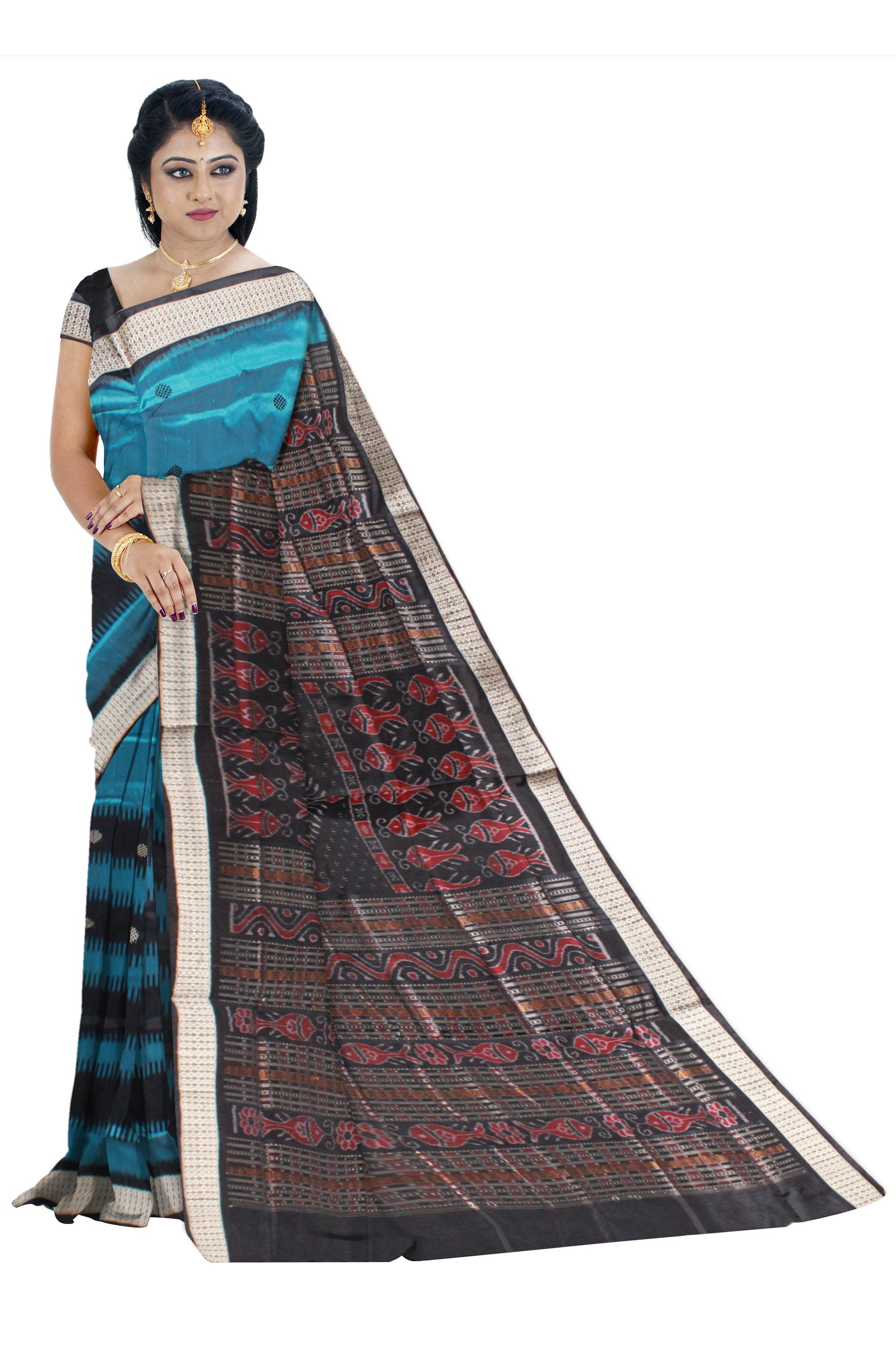 Latest design Blue collar Pata saree with Black lining with blouse piece. - Koshali Arts & Crafts Enterprise