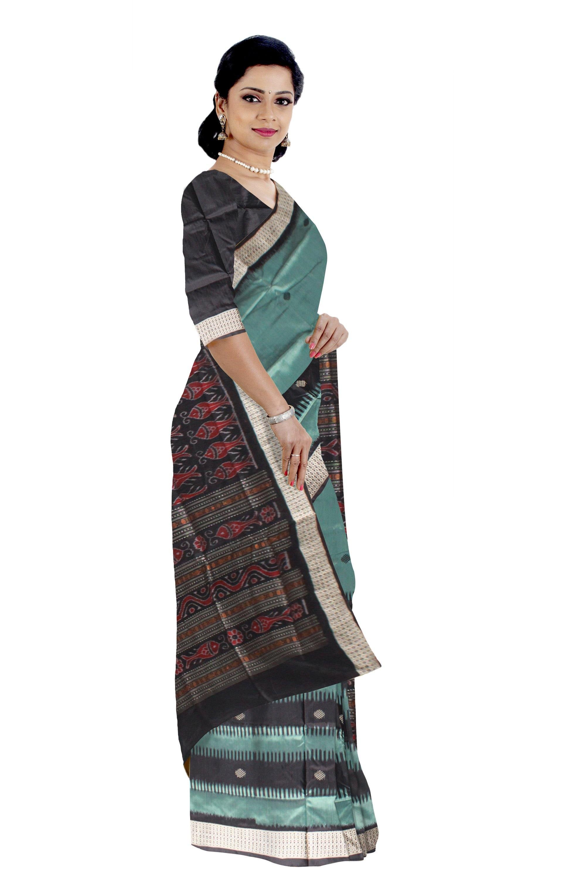 Latest design Aqua color Pata saree with Black lining with blouse piece. - Koshali Arts & Crafts Enterprise