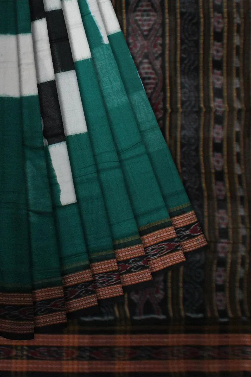 Sambalpuri Saree in Dark Green and Black Color Bada Pasapali design without blouse piece. - Koshali Arts & Crafts Enterprise