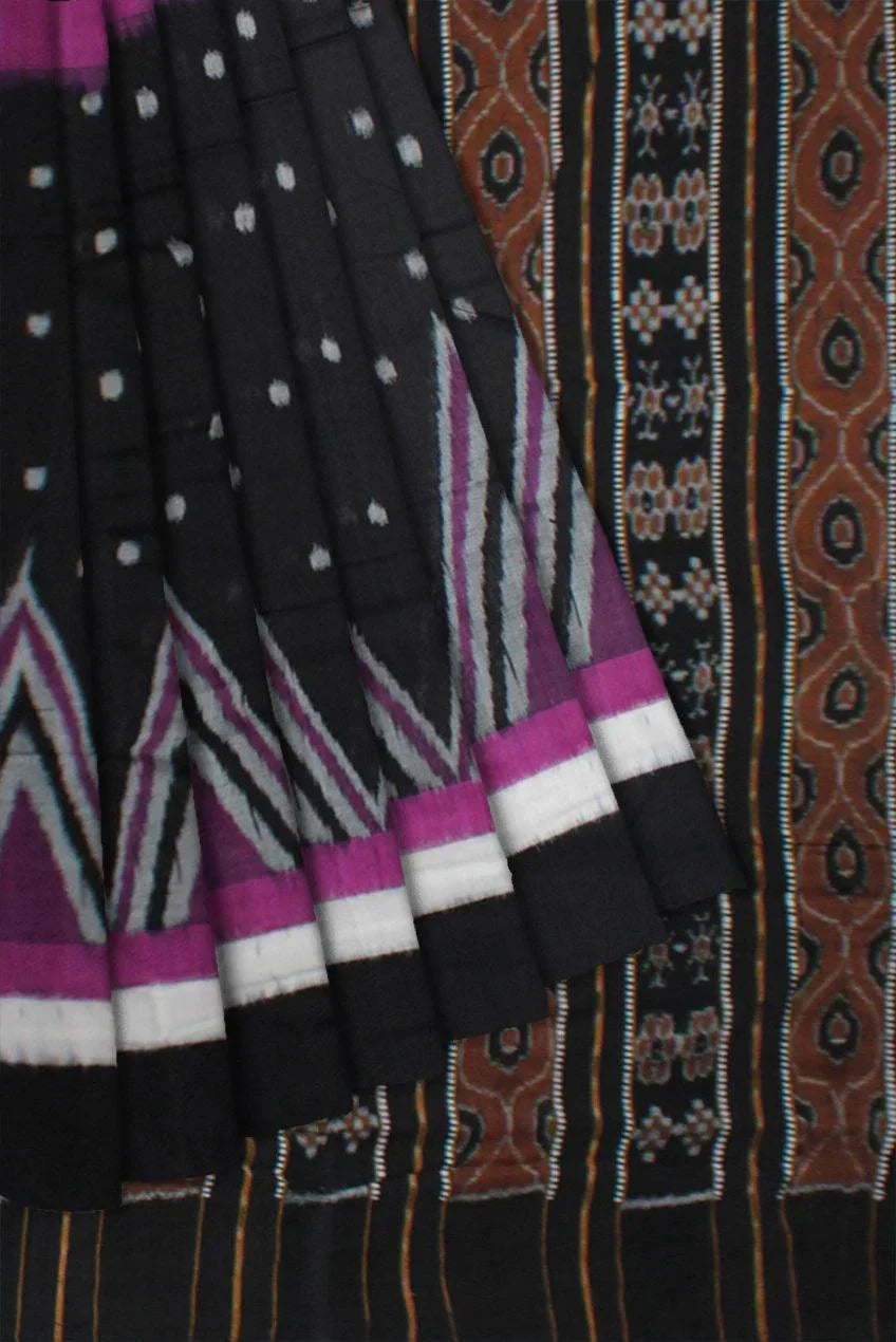 Pink and Black color Kumbha design Sambalpuri  Cotton saree with blouse piece. - Koshali Arts & Crafts Enterprise
