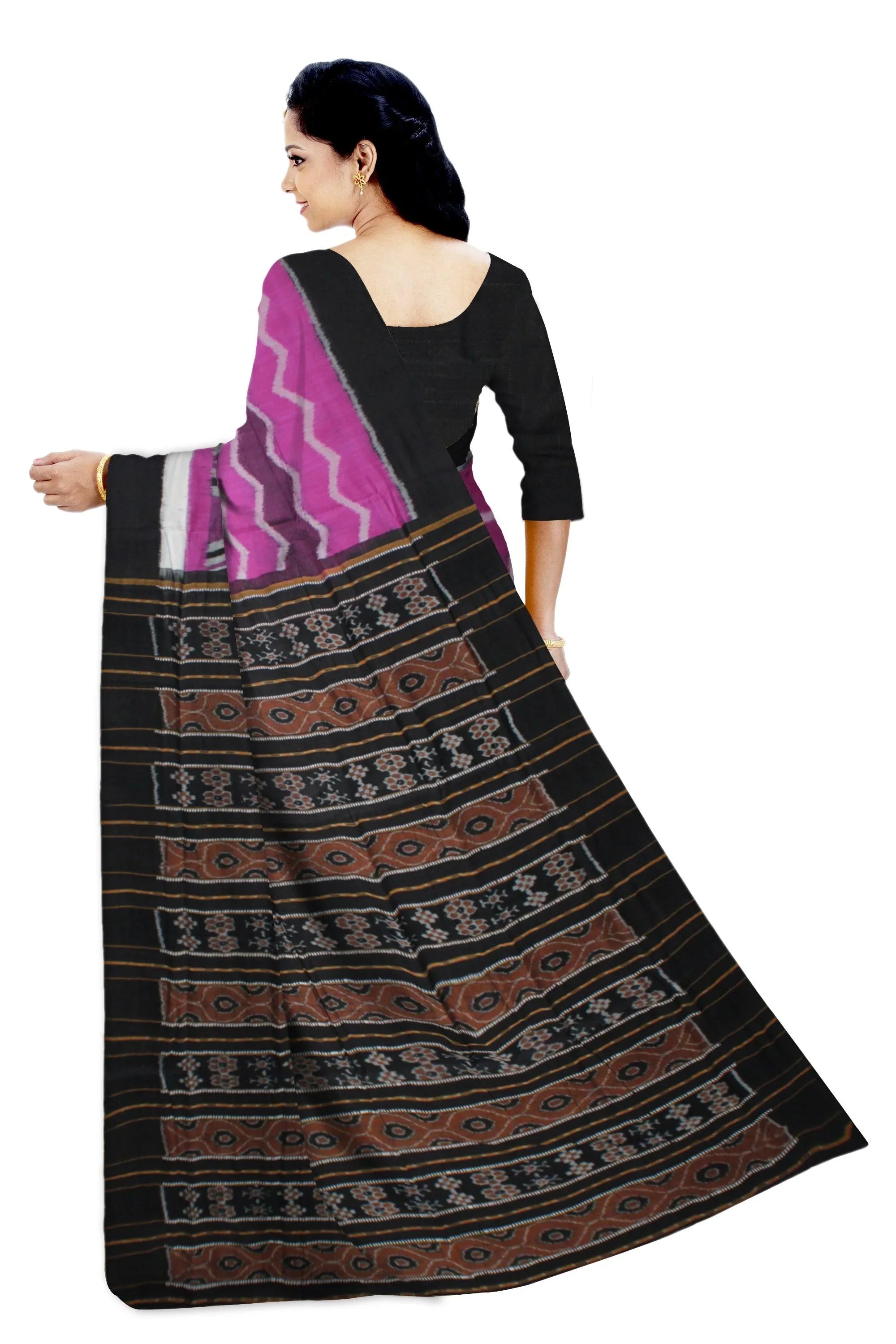 sambalpuri black and pink colour cotton saree with blouse piece. - Koshali Arts & Crafts Enterprise