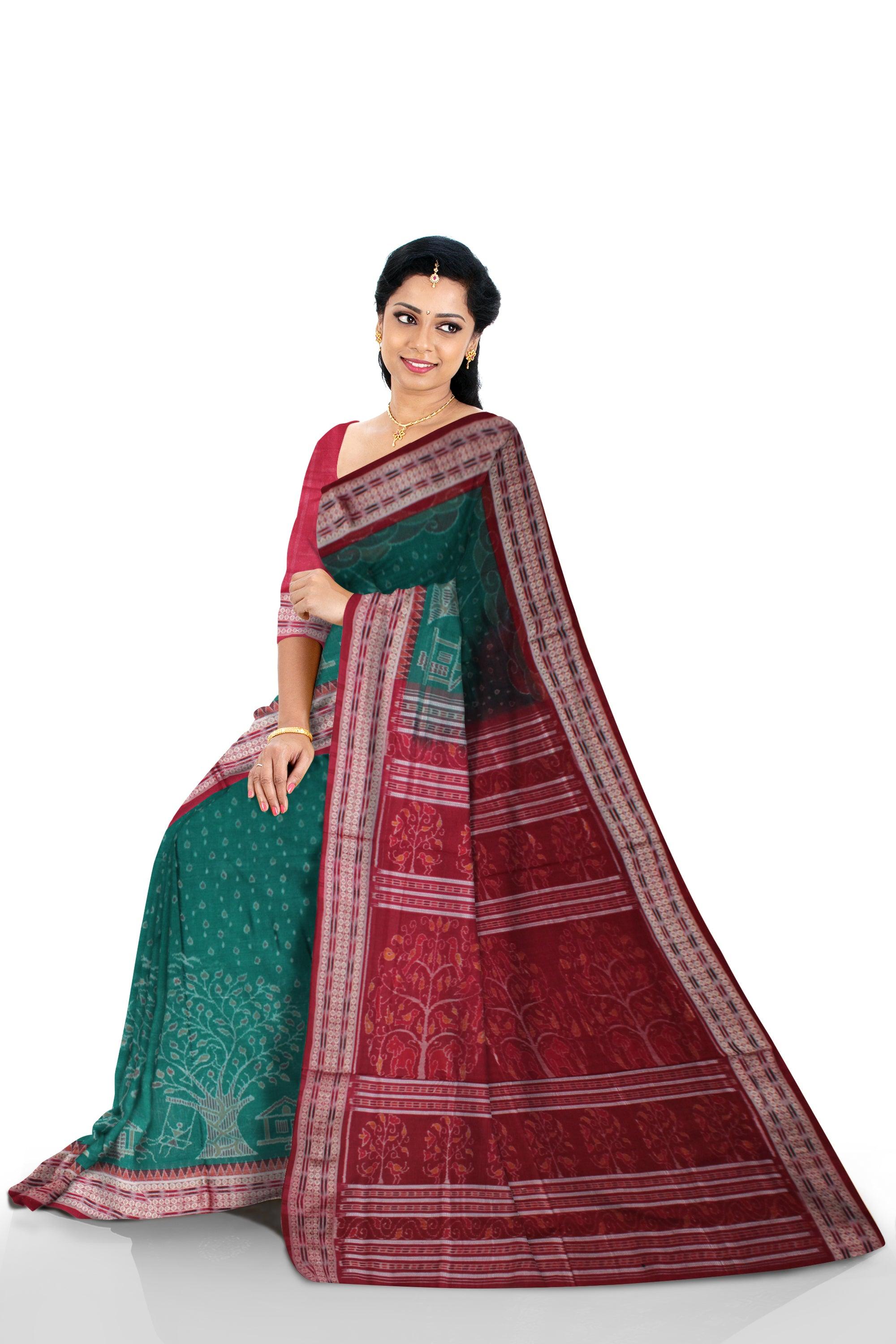 Latest tree design Green colour sambalpuri cotton saree with blouse piece. - Koshali Arts & Crafts Enterprise