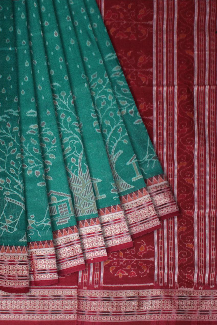 Latest tree design Green colour sambalpuri cotton saree with blouse piece. - Koshali Arts & Crafts Enterprise