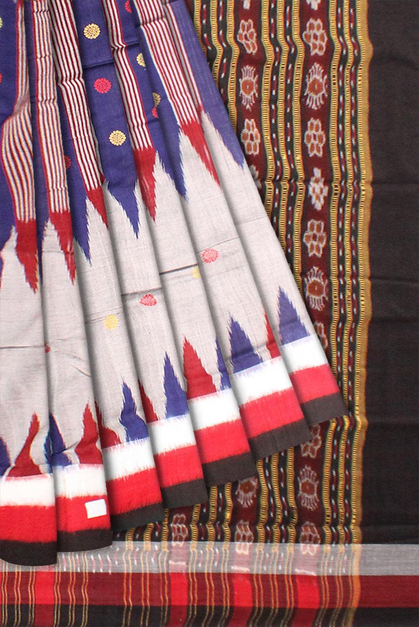 Samblpuri saree in Kumbha design in Peach and Blue colour cotton saree with blouse piece. - Koshali Arts & Crafts Enterprise
