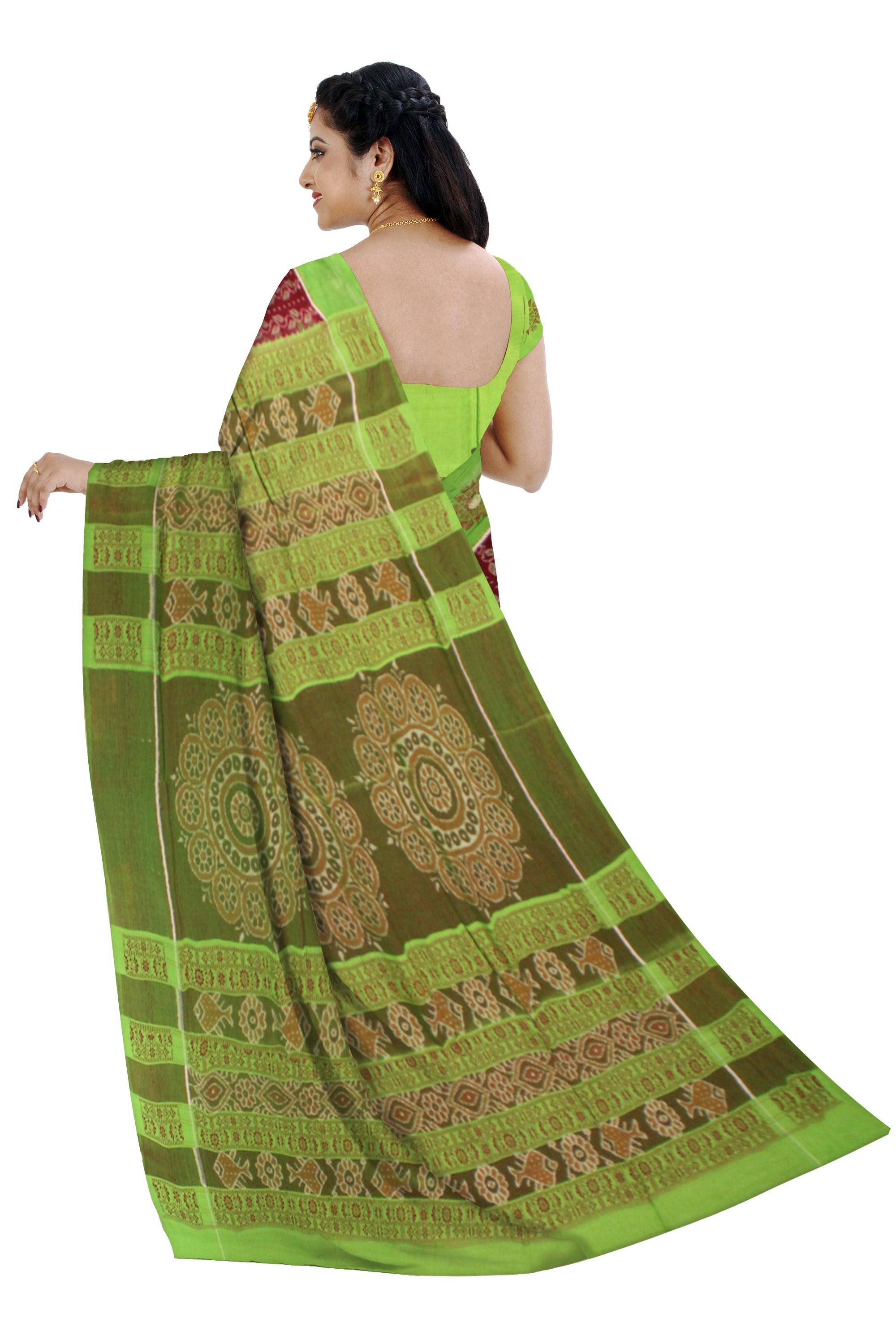 Lattest design Green and brown colour Sambalpuri cotton saree  with blouse piece. - Koshali Arts & Crafts Enterprise