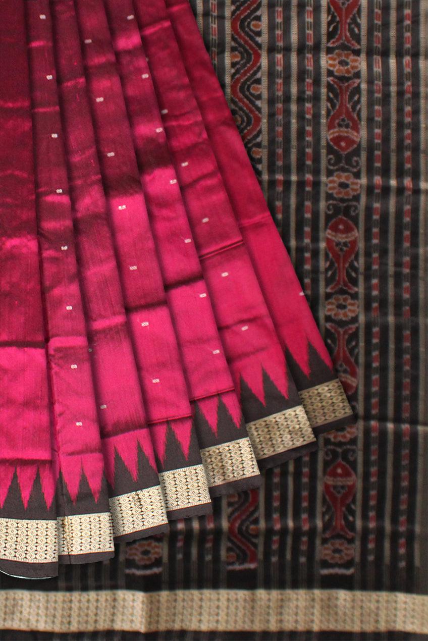 Sambalpuri Pata Saree in Violet Color in plain design with Black Border with blouse piece. - Koshali Arts & Crafts Enterprise