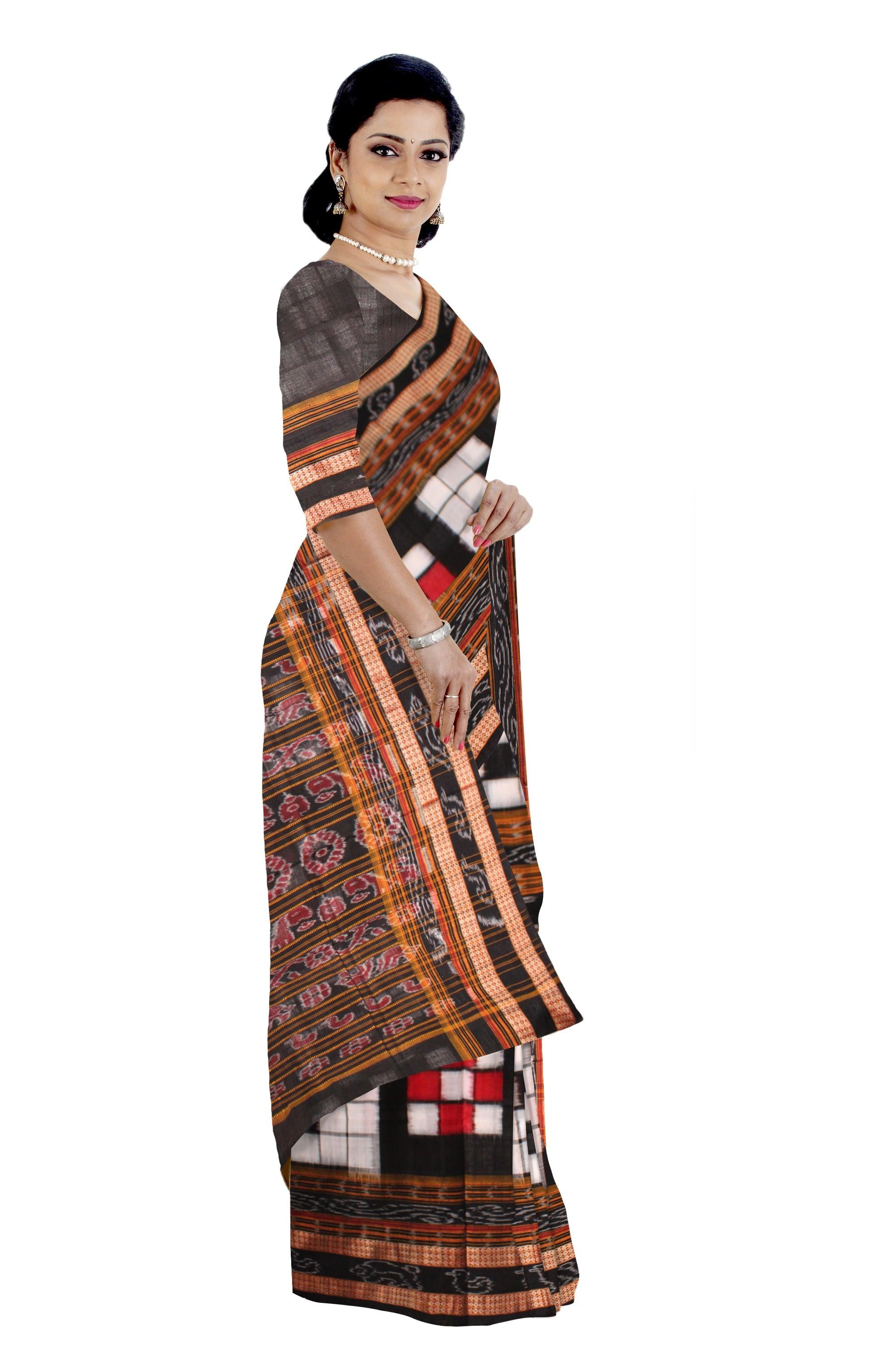 PasaPali design Black and White colour Sambalpuri  cotton saree with out blouse piece. - Koshali Arts & Crafts Enterprise