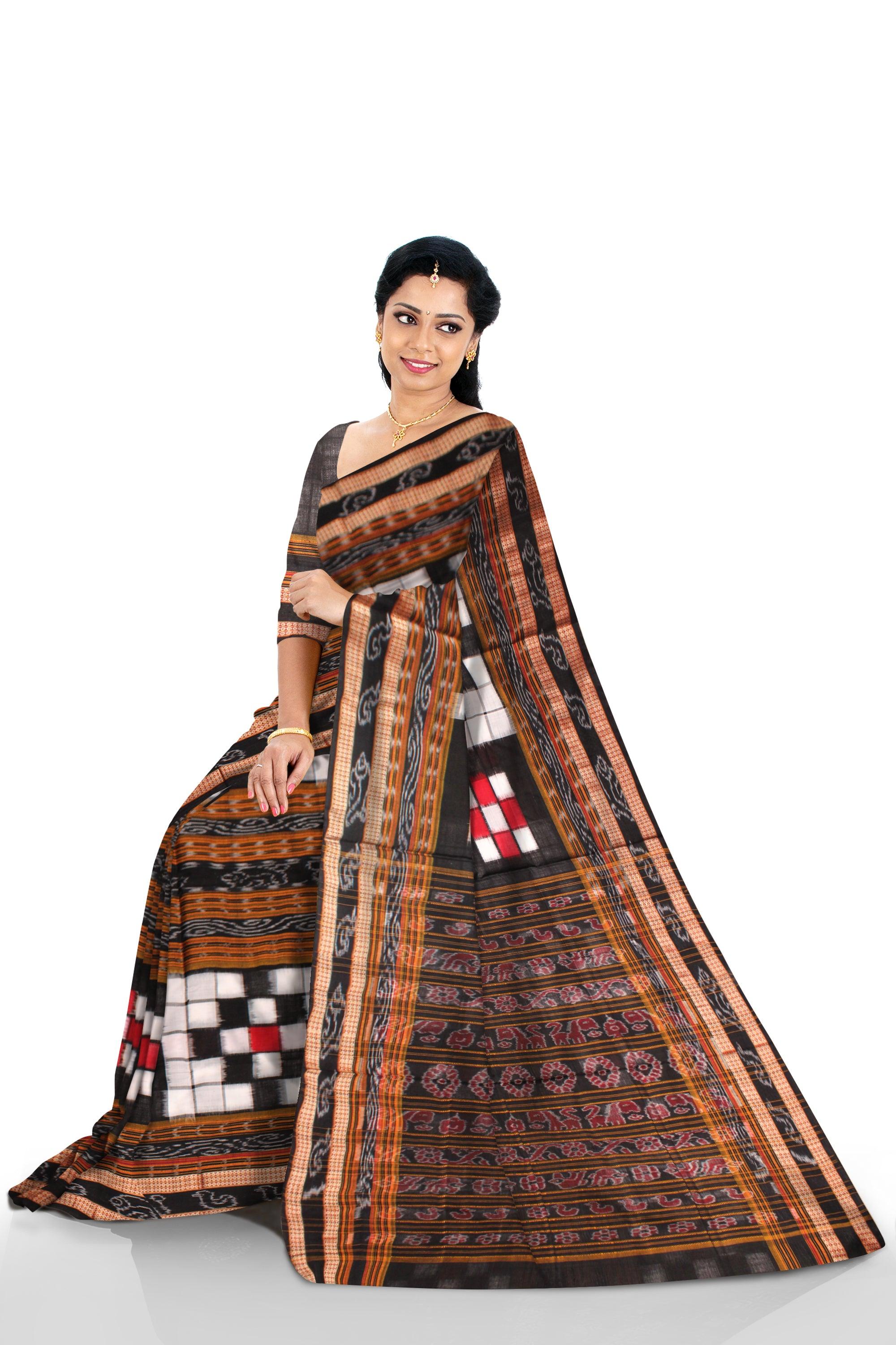 PasaPali design Black and White colour Sambalpuri  cotton saree with out blouse piece. - Koshali Arts & Crafts Enterprise