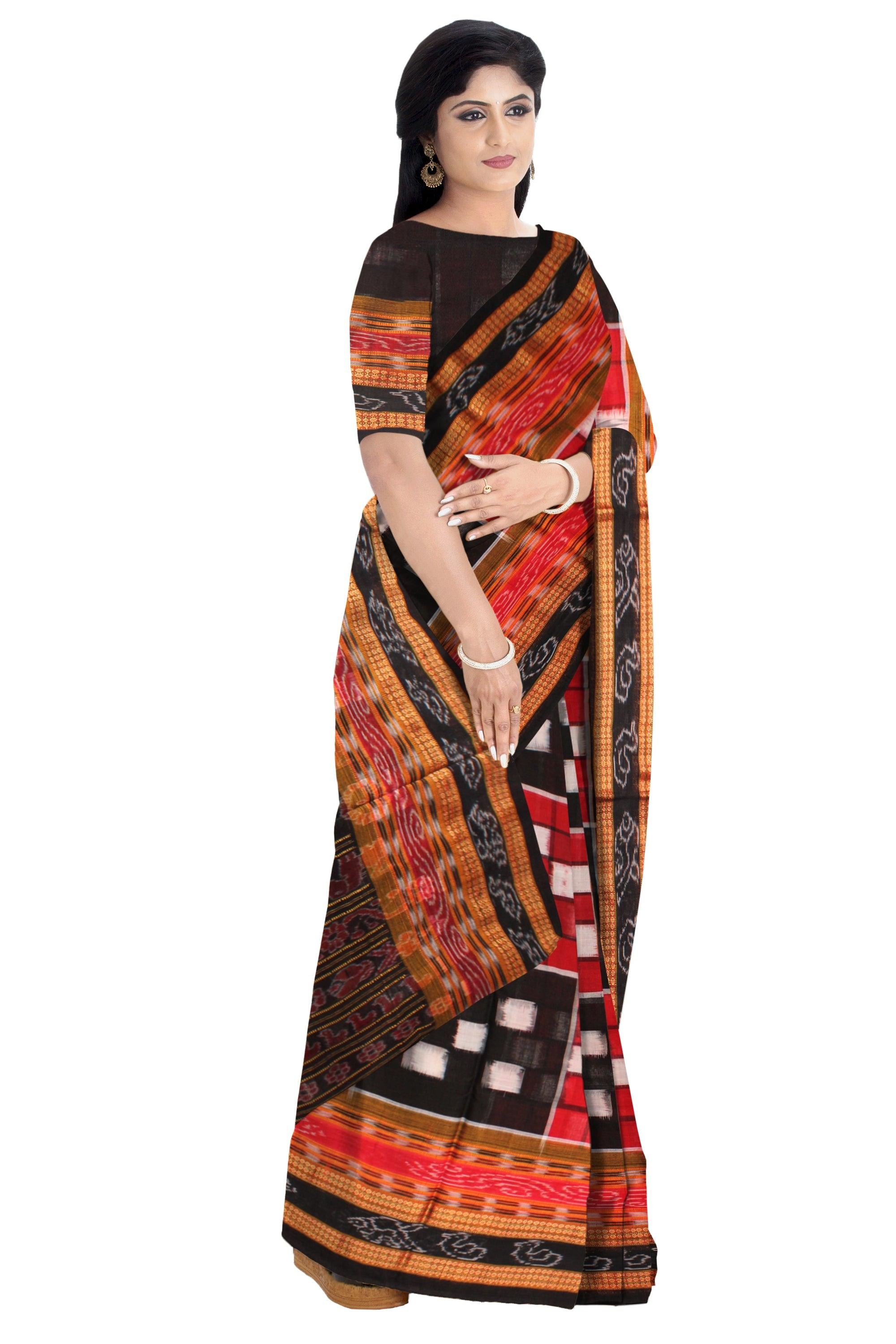 PasaPali design Black and Red colour Sambalpuri  cotton saree without blouse piece. - Koshali Arts & Crafts Enterprise