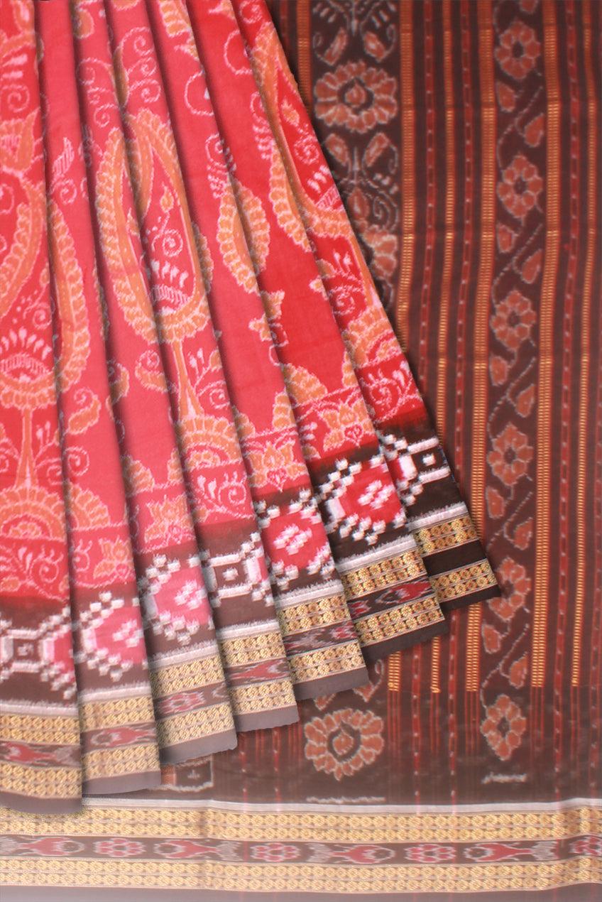 A Samblpuri cotton  saree in Red and Black  colour border with blouse piece. - Koshali Arts & Crafts Enterprise