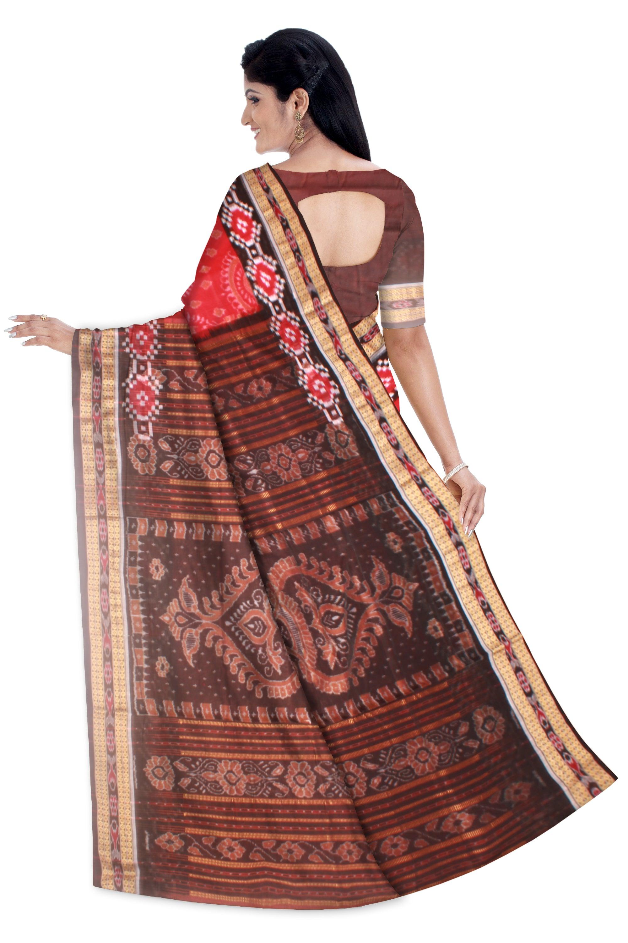 A Samblpuri cotton  saree in Red and Black  colour border with blouse piece. - Koshali Arts & Crafts Enterprise