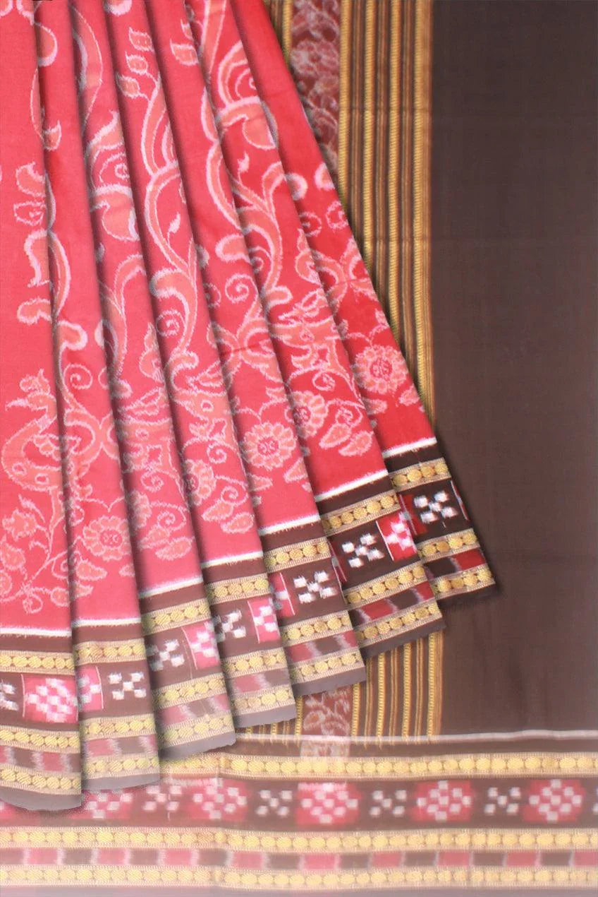 A Samblpuri cotton saree in Red and Black colour border with blouse piece. - Koshali Arts & Crafts Enterprise