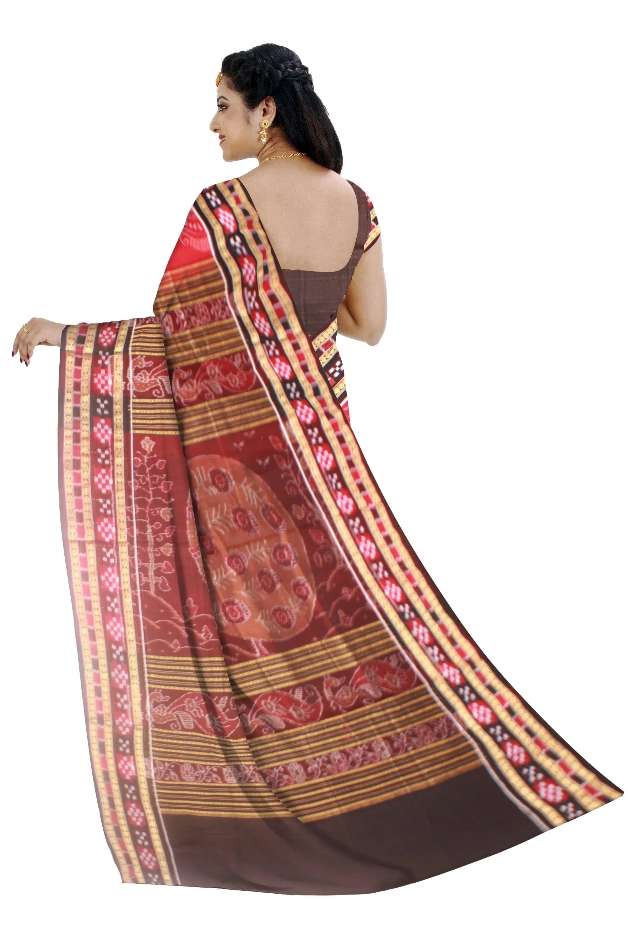 A Samblpuri cotton saree in Red and Black colour border with blouse piece. - Koshali Arts & Crafts Enterprise