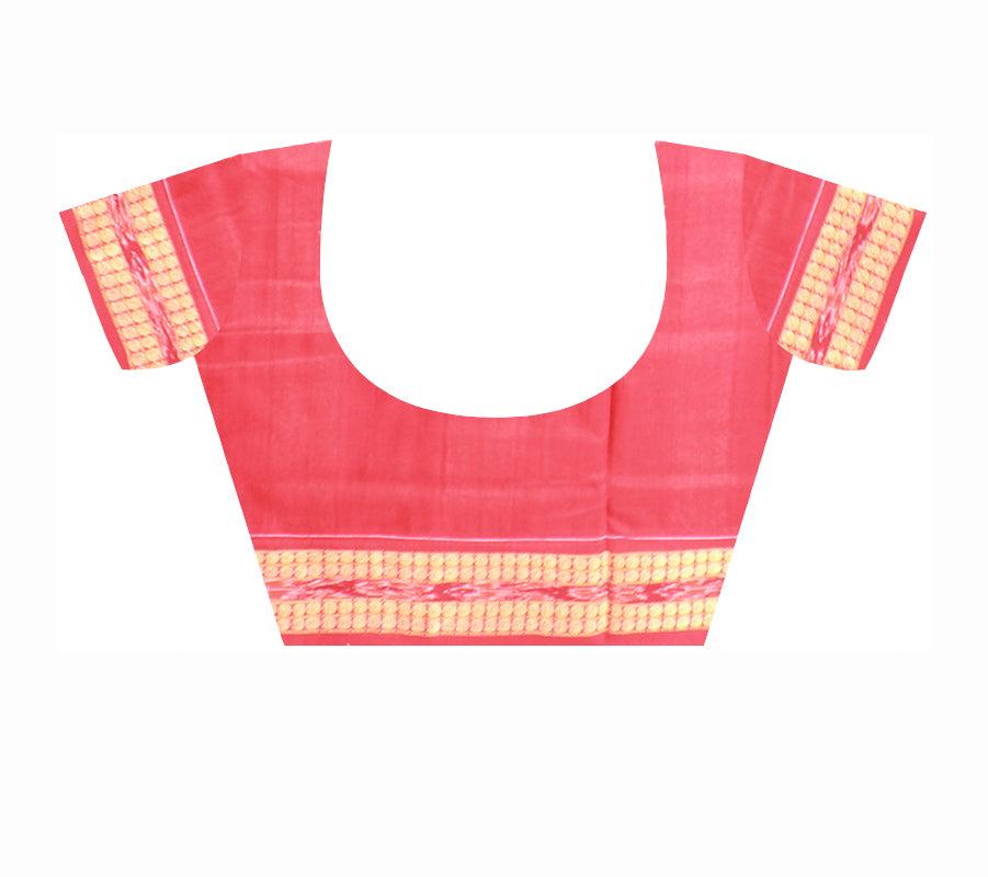 Sambalpuri Cotton Saree in Coffee Color in leaf design with Red Border with blouse piece. - Koshali Arts & Crafts Enterprise