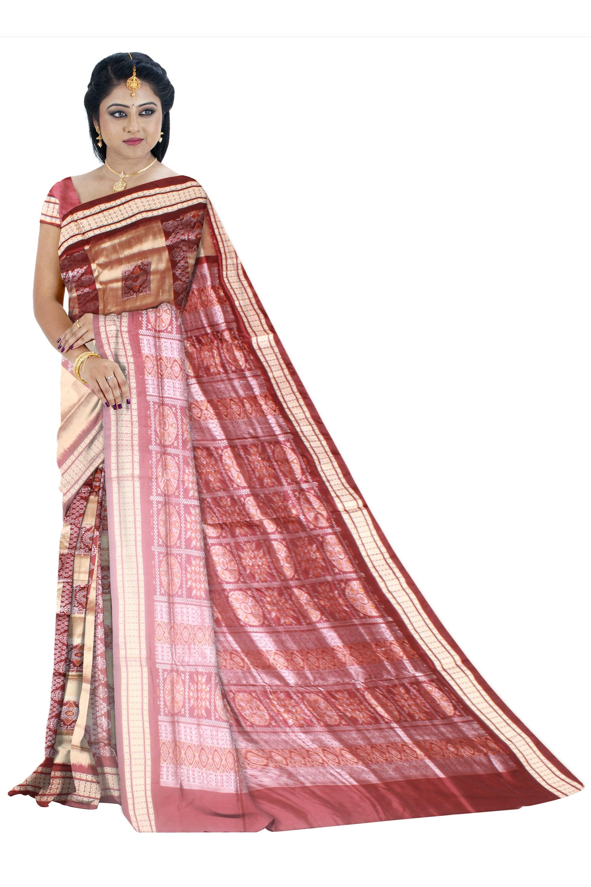 Sambalpuri Pata Saree in Gray and Maroon color pallu Pasapali Design with blouse piece. - Koshali Arts & Crafts Enterprise