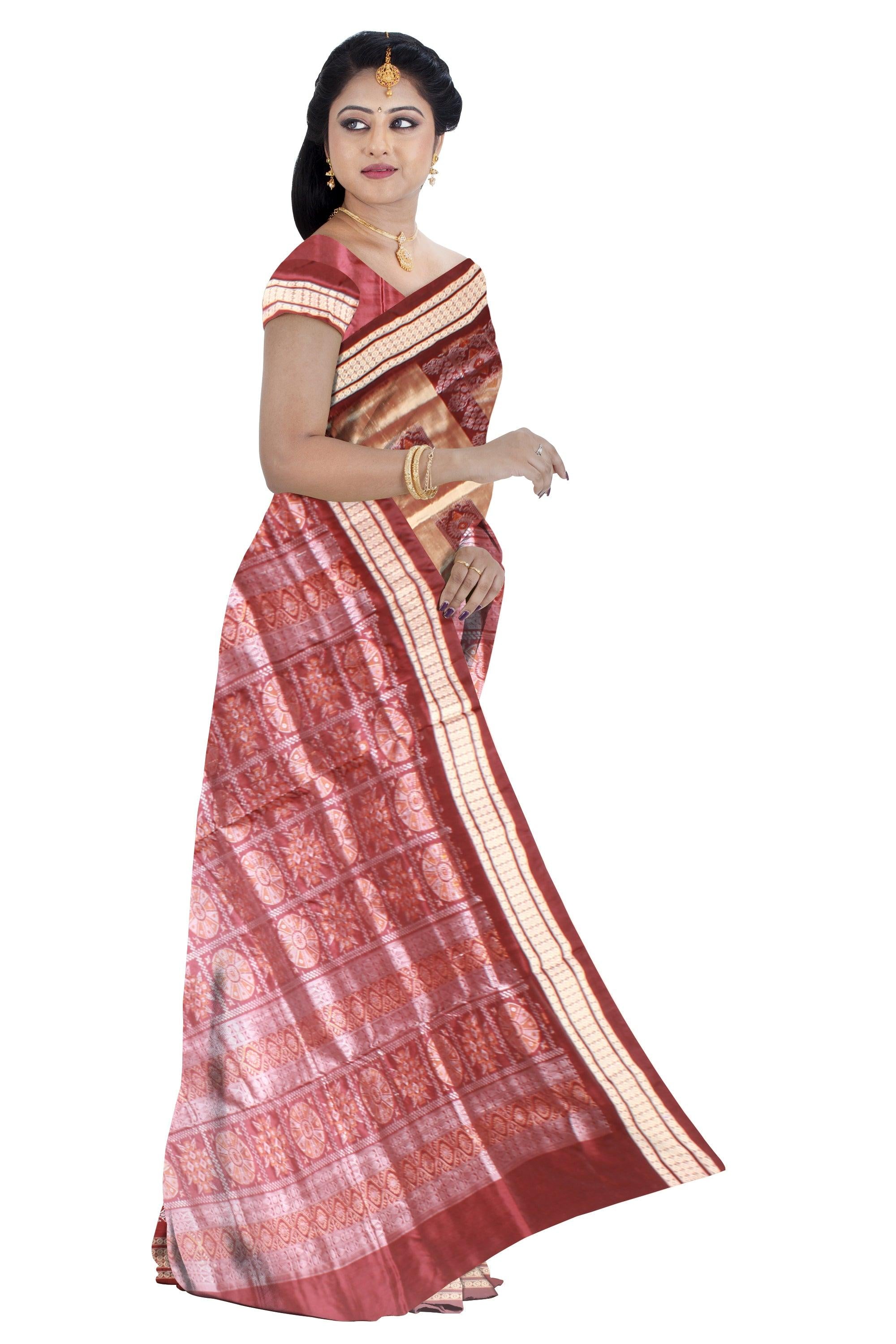 Sambalpuri Pata Saree in Gray and Maroon color pallu Pasapali Design with blouse piece. - Koshali Arts & Crafts Enterprise