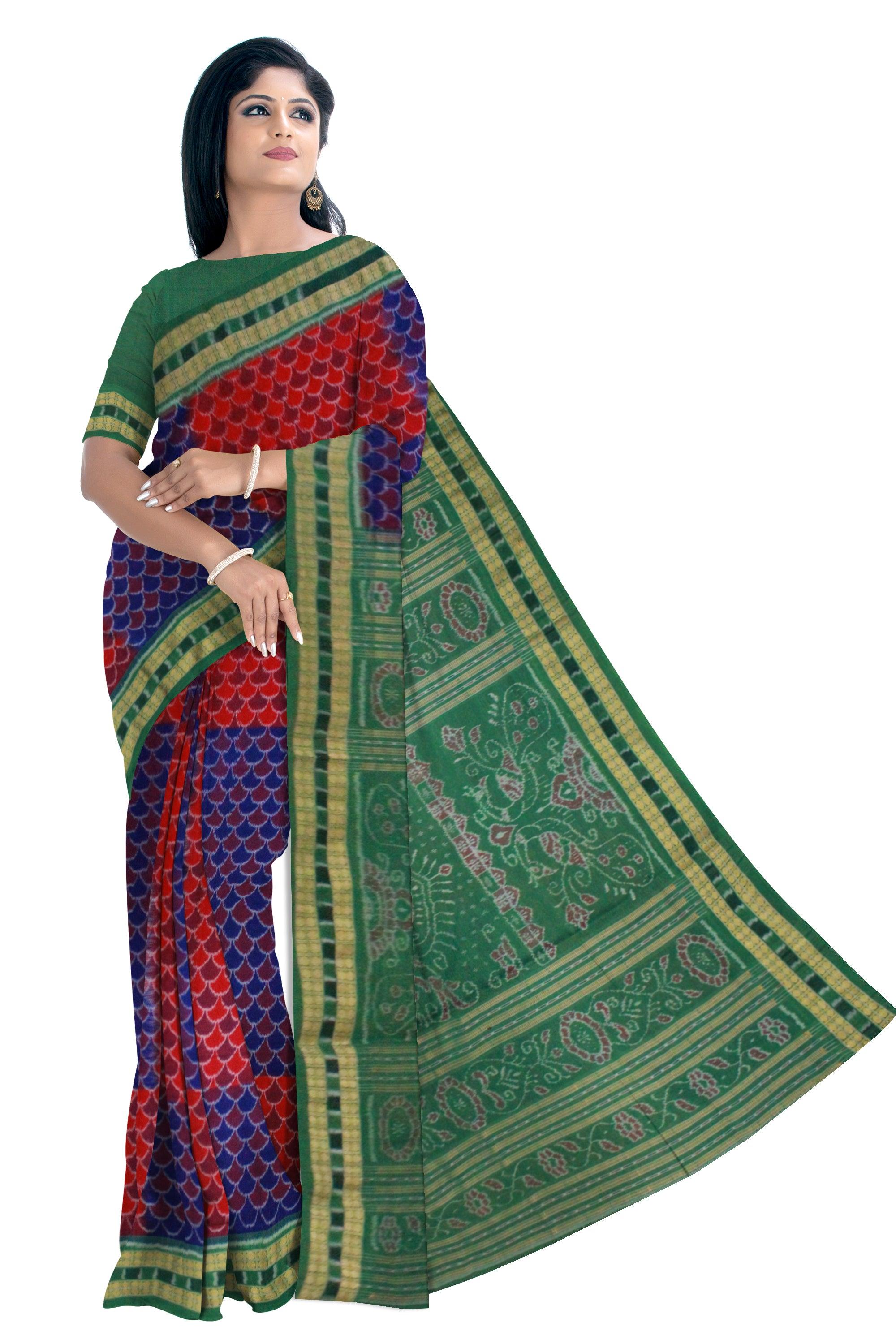 Paper Bandha Sambalpuri saree Bomkai Design in Blue and Maroon Colour - Koshali Arts & Crafts Enterprise