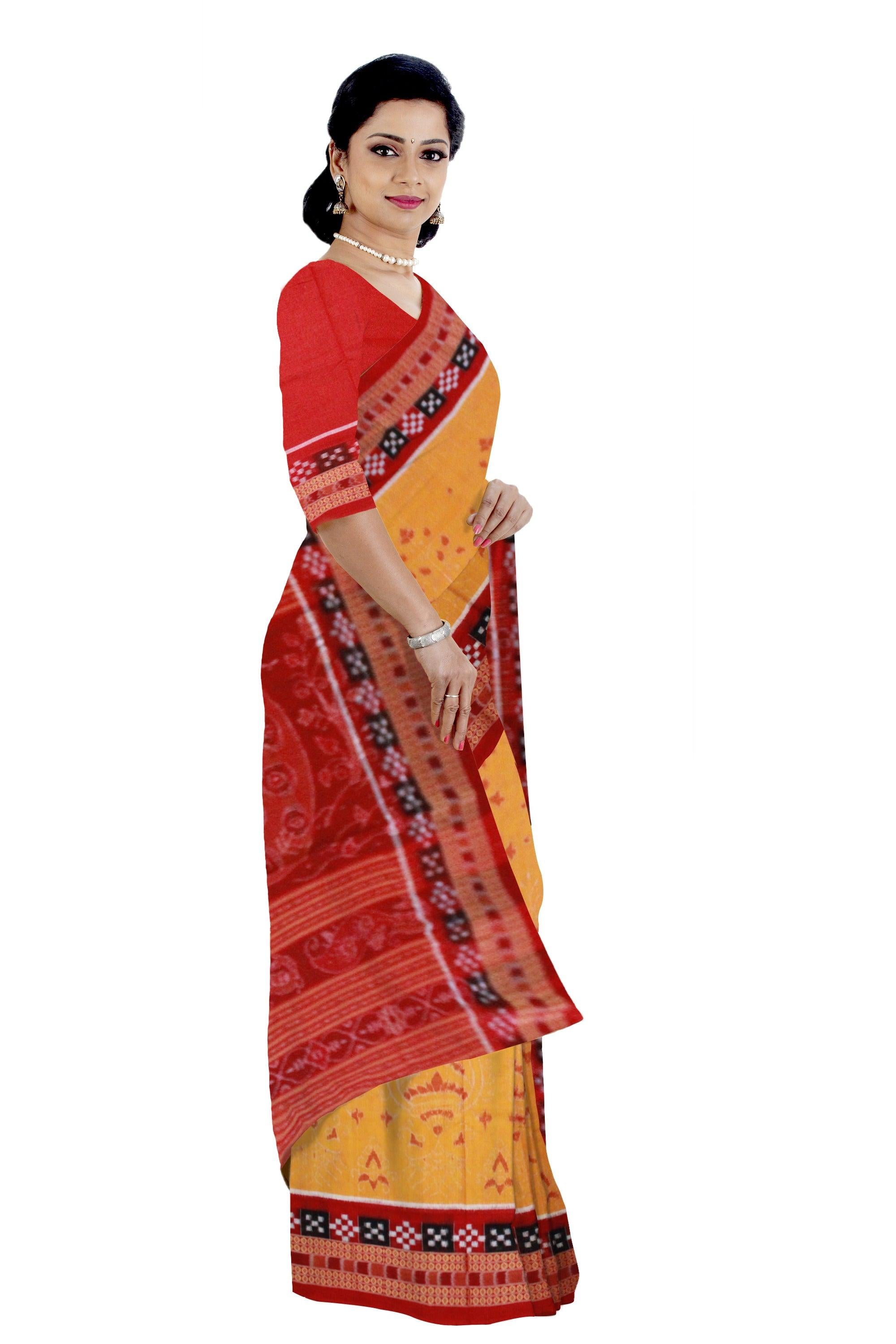 Dhadi Pasapali Sambalpuri saree Bandha Design in Yellow Colour - Koshali Arts & Crafts Enterprise