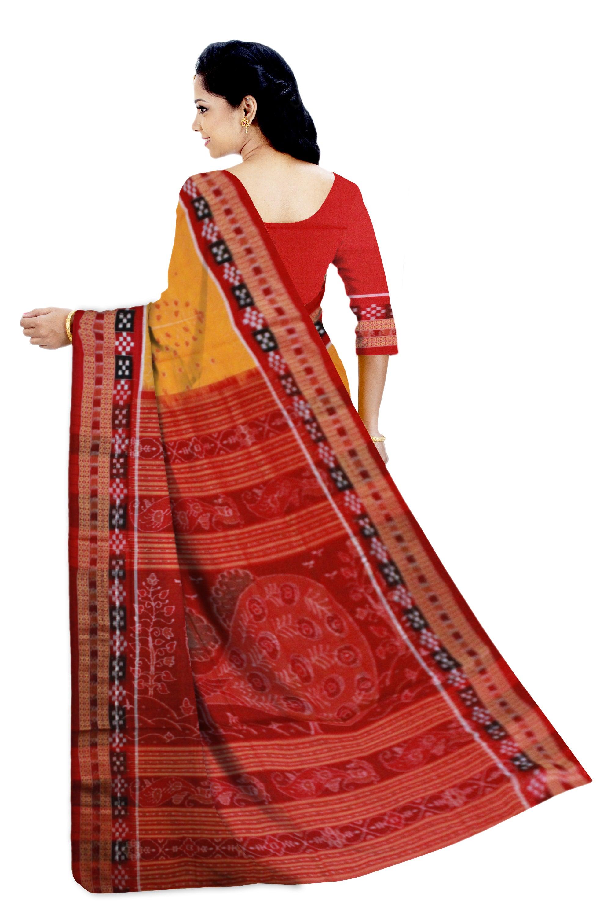 Dhadi Pasapali Sambalpuri saree Bandha Design in Yellow Colour - Koshali Arts & Crafts Enterprise