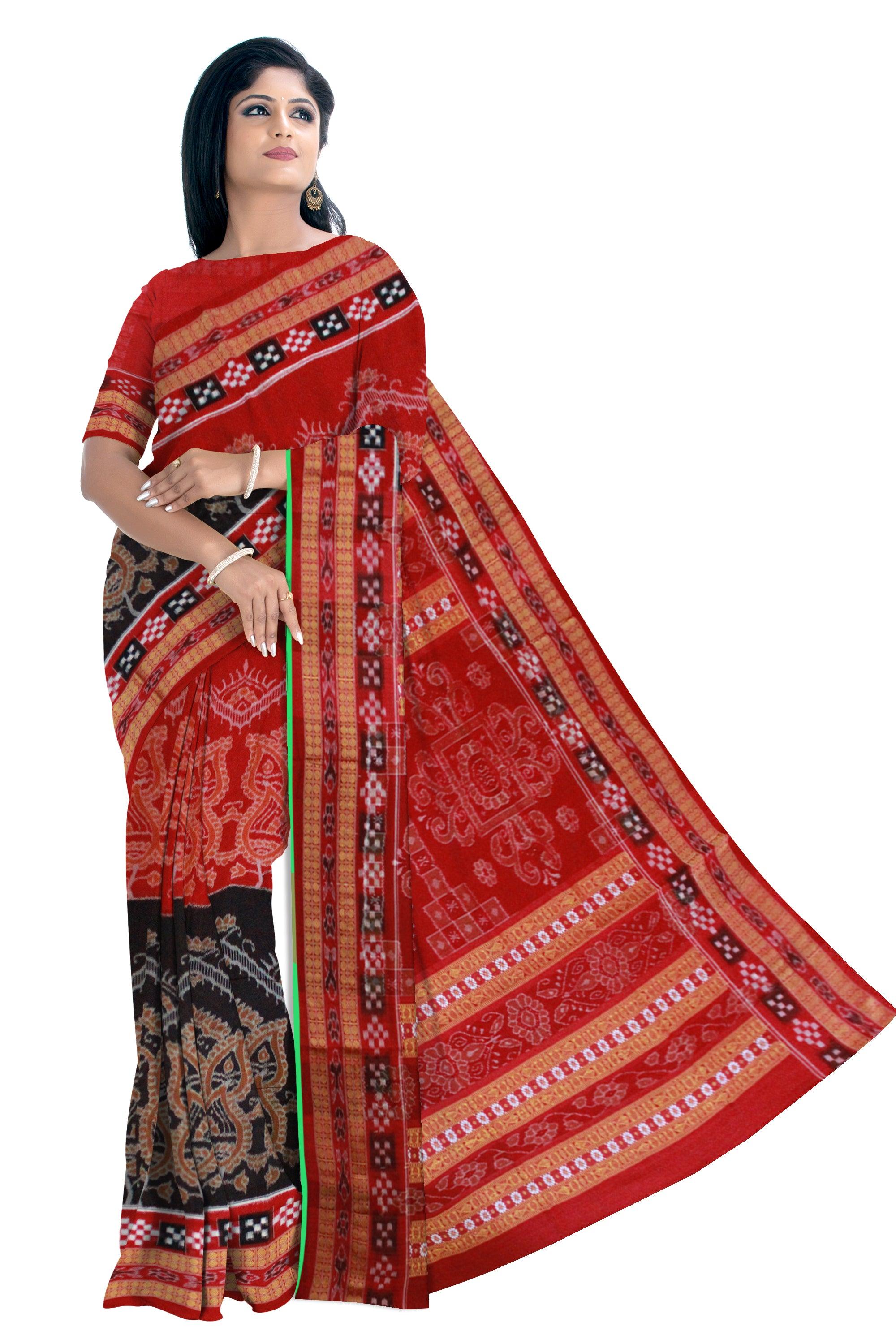 Dhadi Pasapali Sambalpuri saree Bandha Design in Maroon and Black Colour - Koshali Arts & Crafts Enterprise