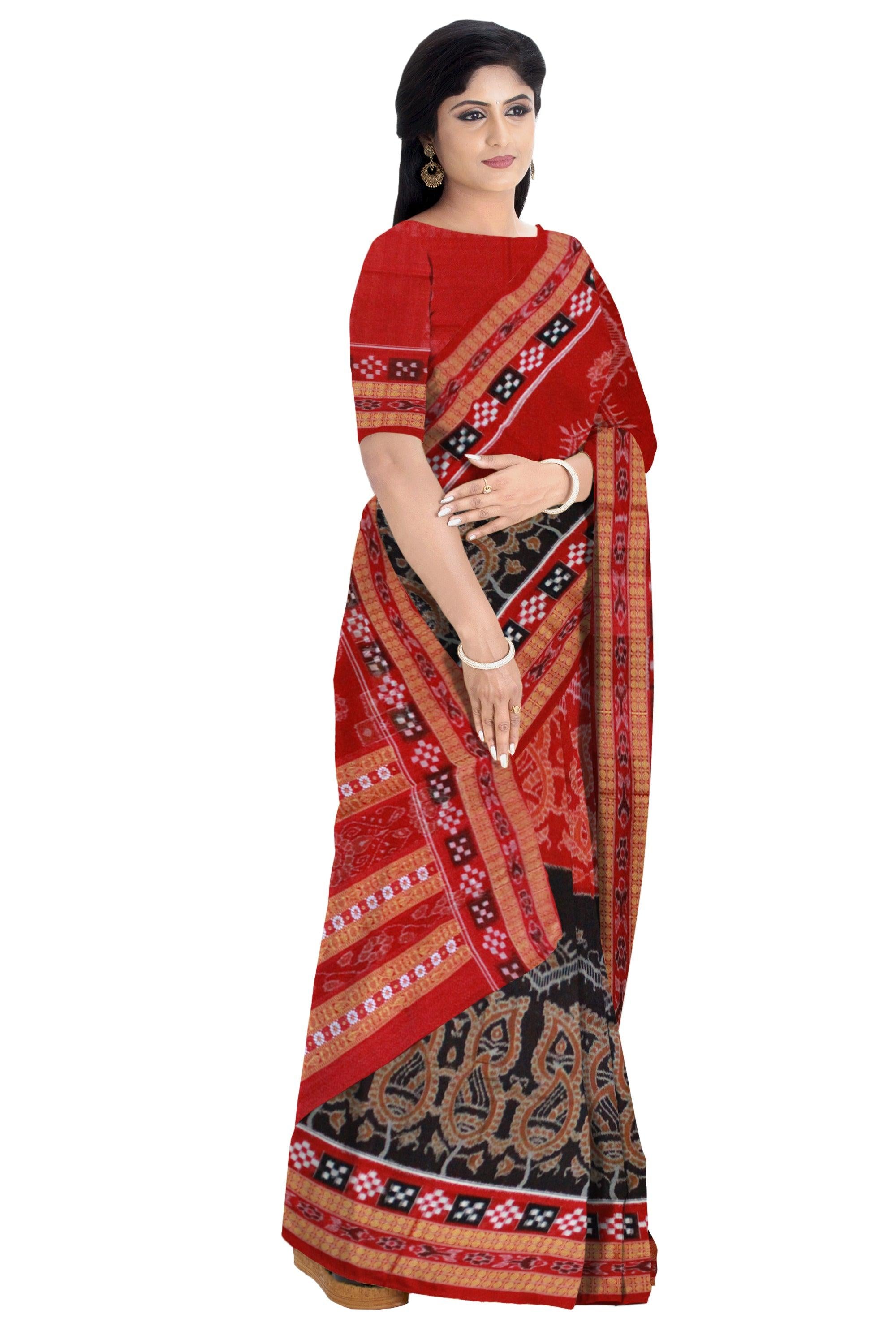 Dhadi Pasapali Sambalpuri saree Bandha Design in Maroon and Black Colour - Koshali Arts & Crafts Enterprise