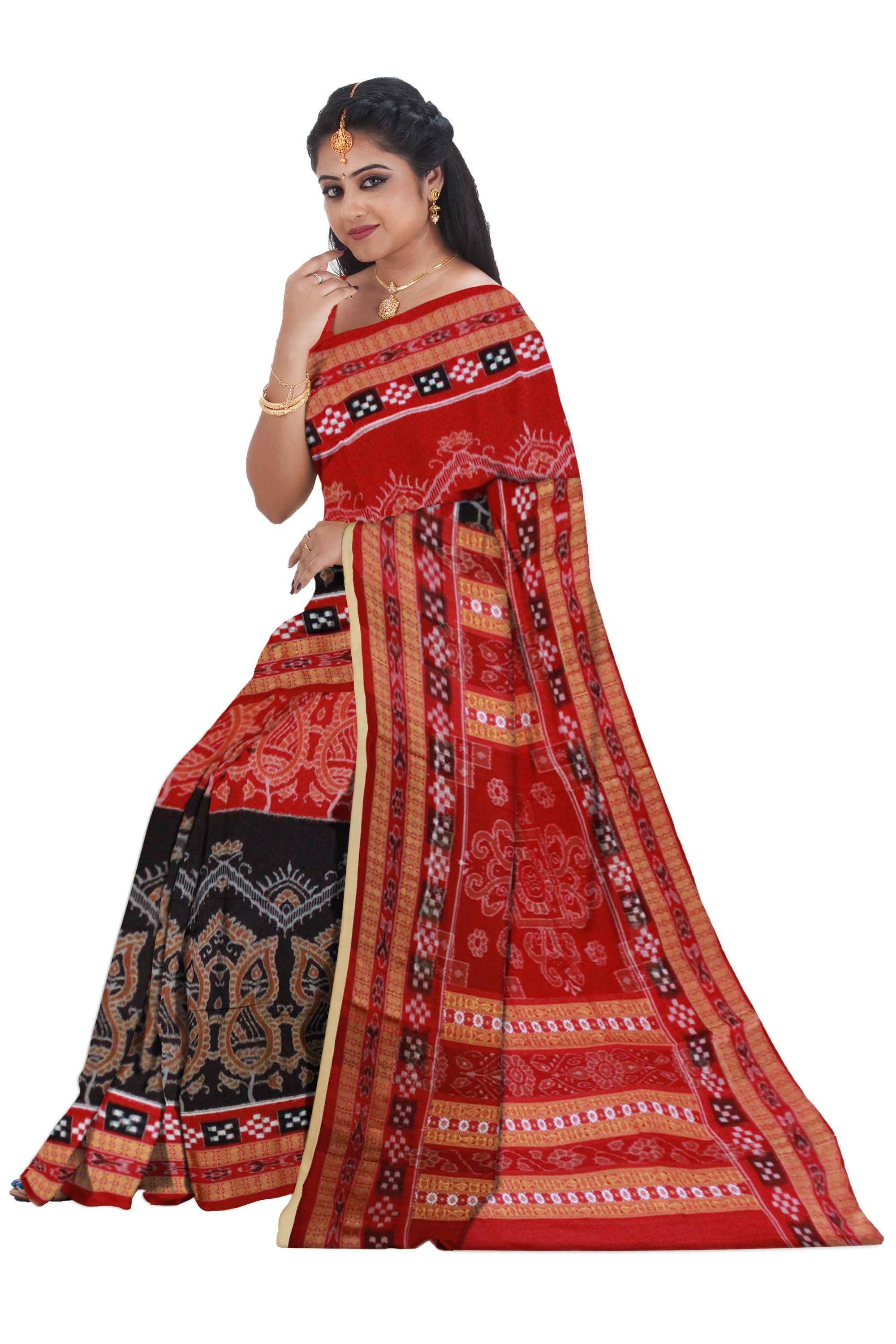 Dhadi Pasapali Sambalpuri saree Bandha Design in Maroon and Black Colour - Koshali Arts & Crafts Enterprise