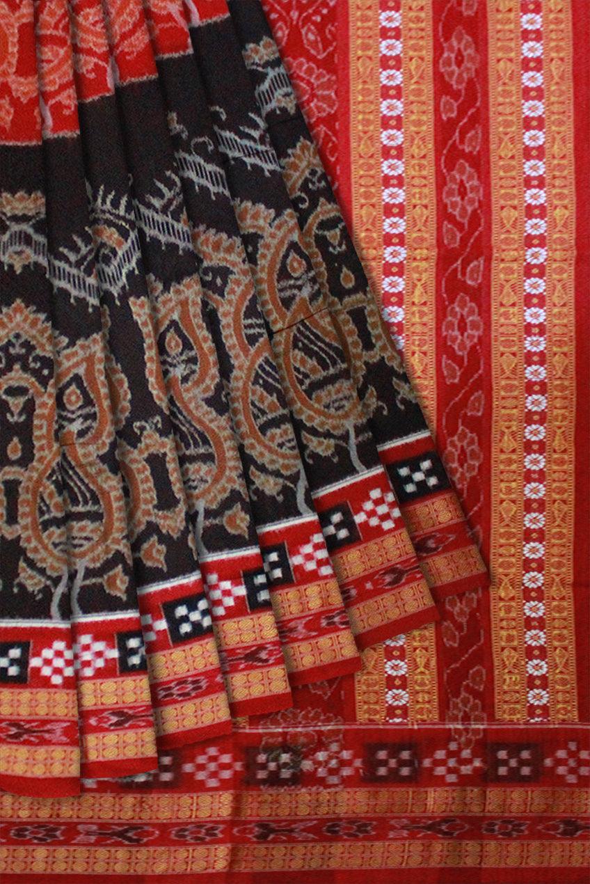 Dhadi Pasapali Sambalpuri saree Bandha Design in Maroon and Black Colour - Koshali Arts & Crafts Enterprise