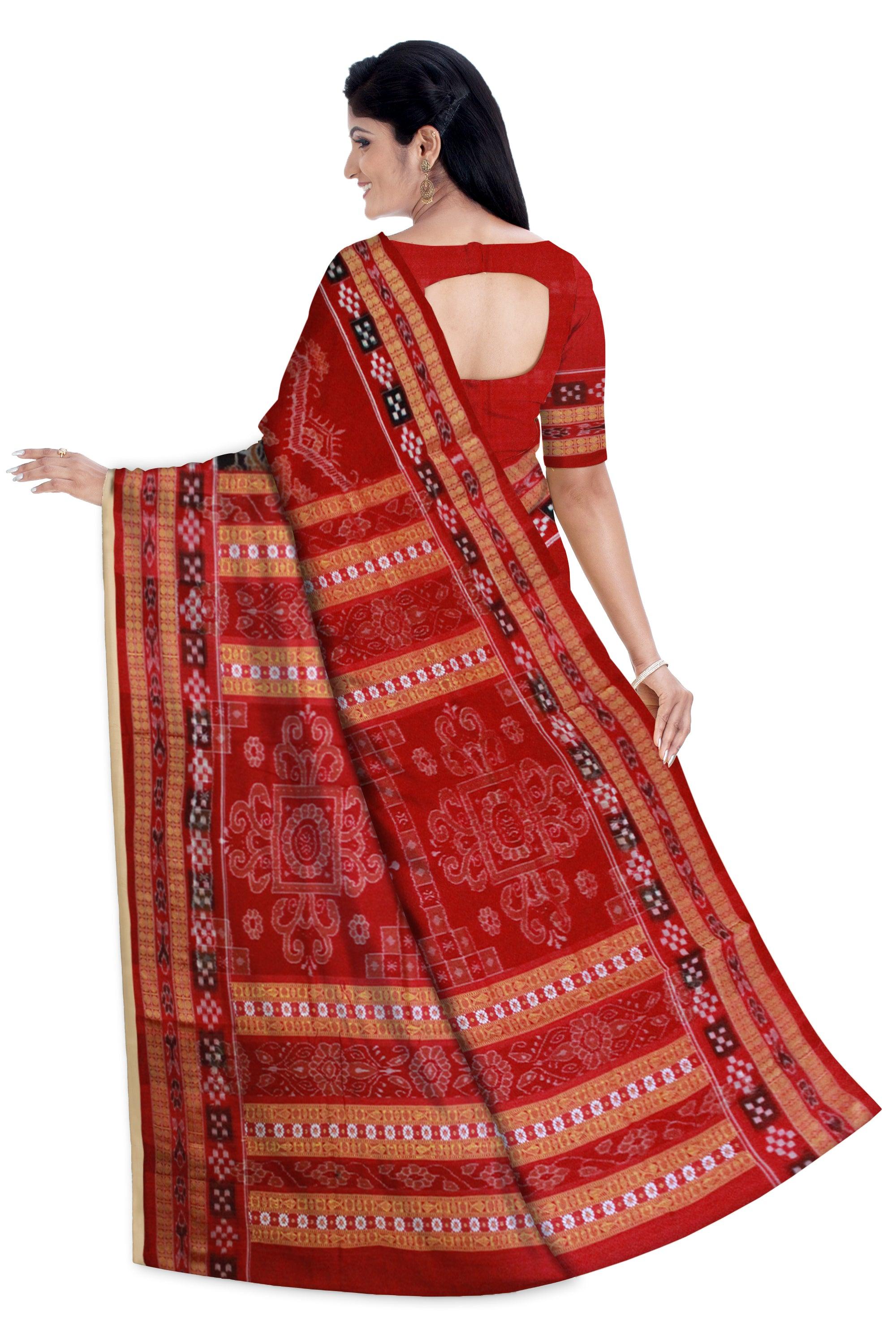 Dhadi Pasapali Sambalpuri saree Bandha Design in Maroon and Black Colour - Koshali Arts & Crafts Enterprise