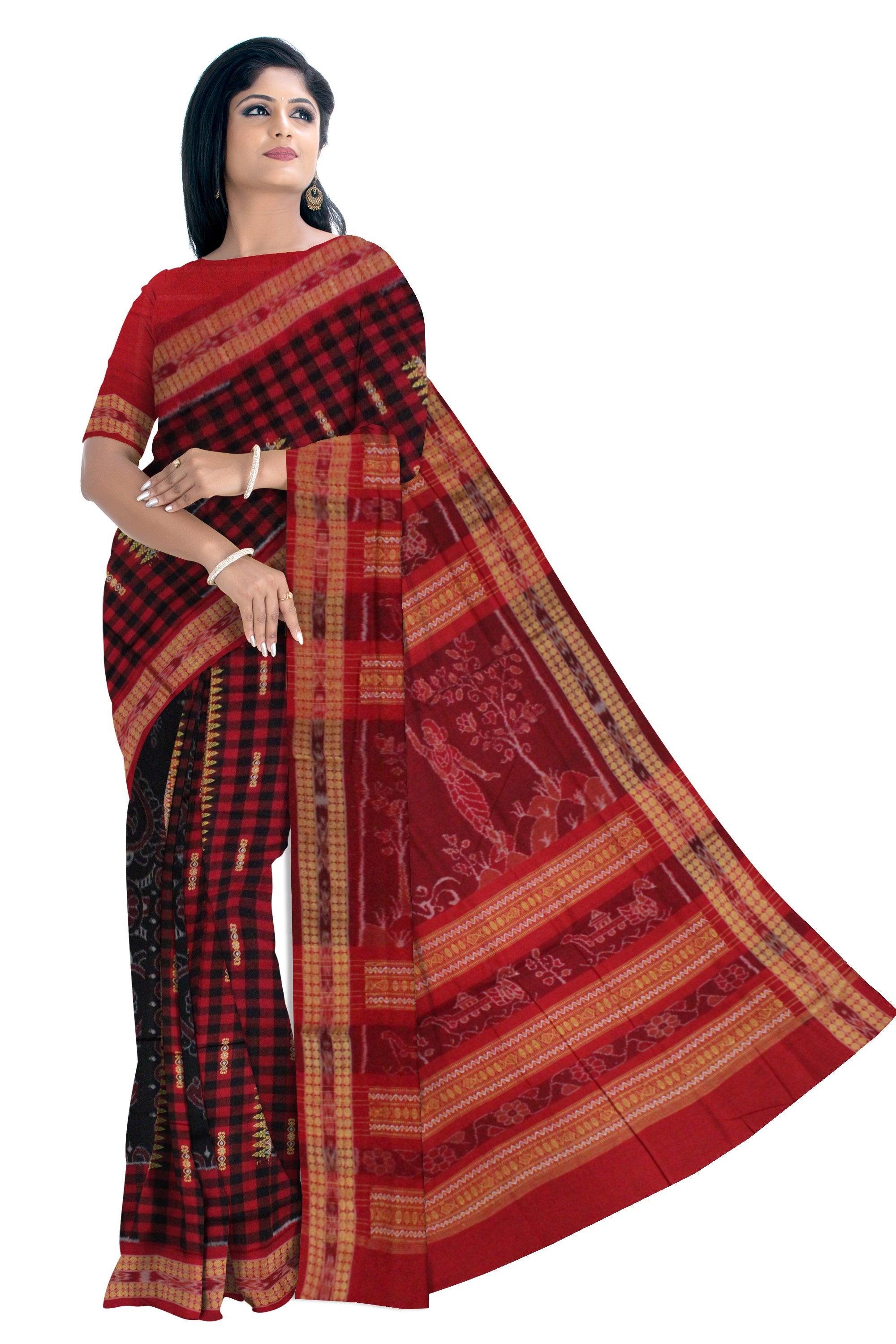 Bandha Box design Sambalpuri saree  in Dark Pink and Black Colour - Koshali Arts & Crafts Enterprise
