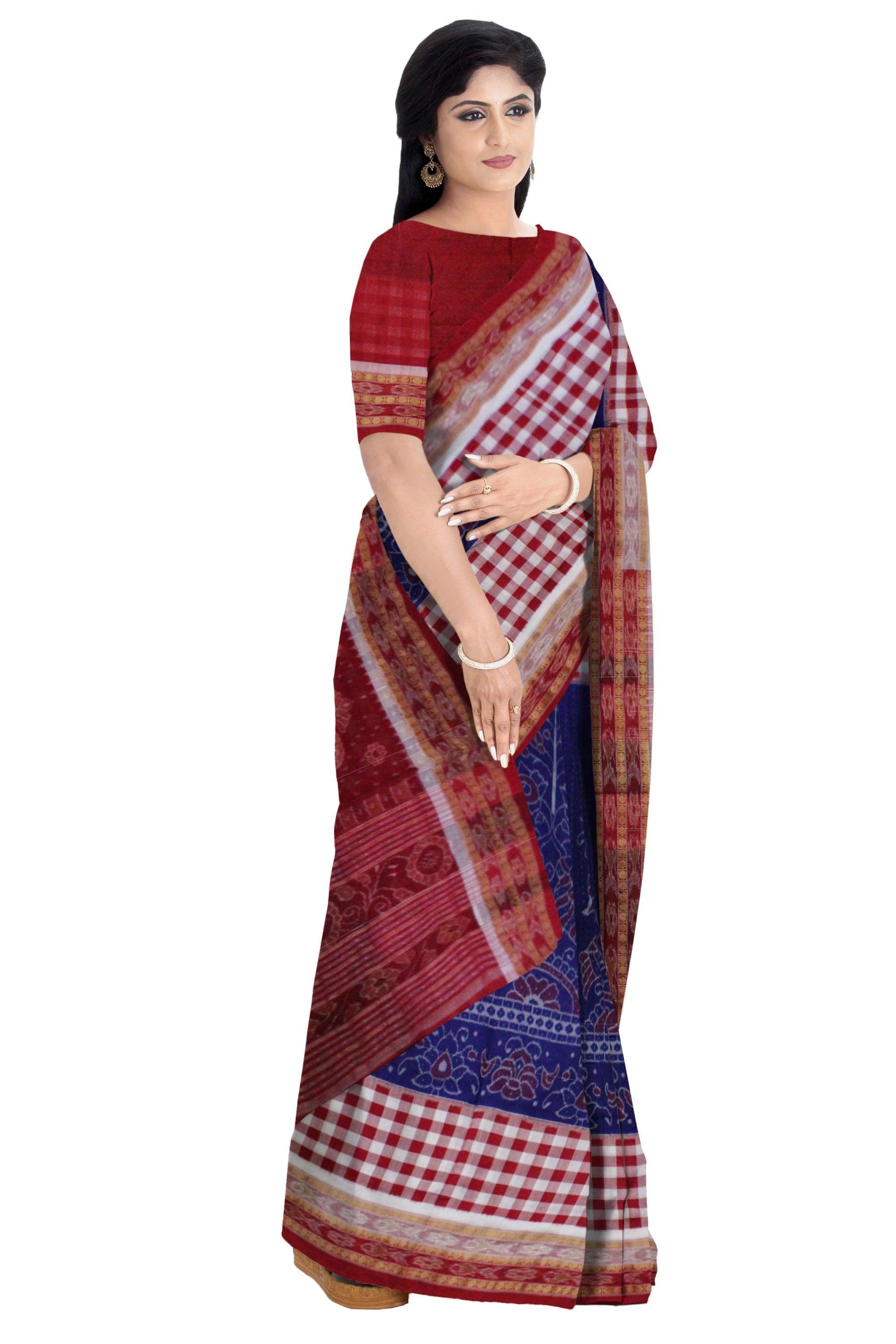 Mayur design Sambalpuri cotton saree  in Dark Blue - Koshali Arts & Crafts Enterprise
