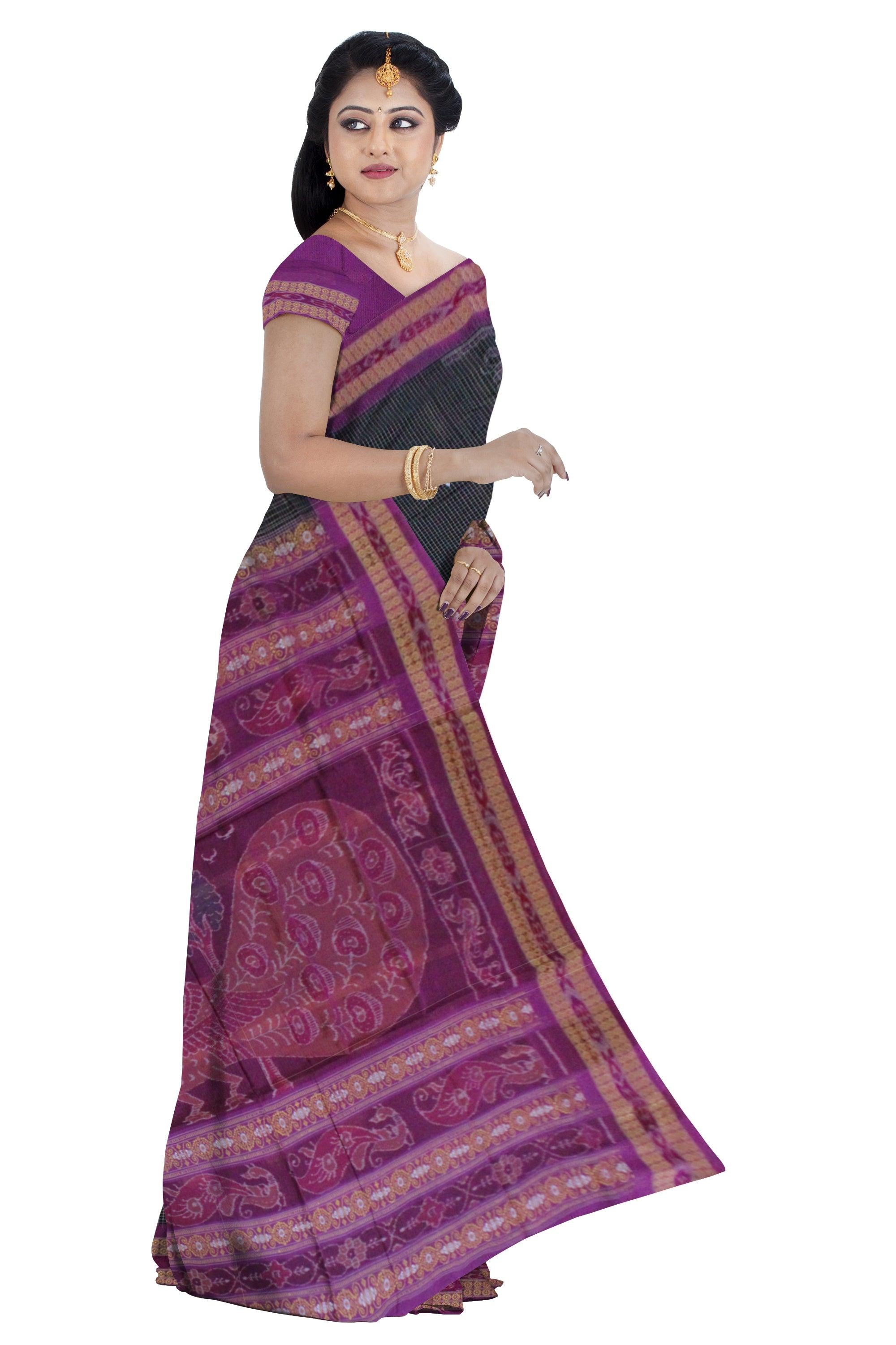 Mayur design Sambalpuri cotton saree  in Black - Koshali Arts & Crafts Enterprise