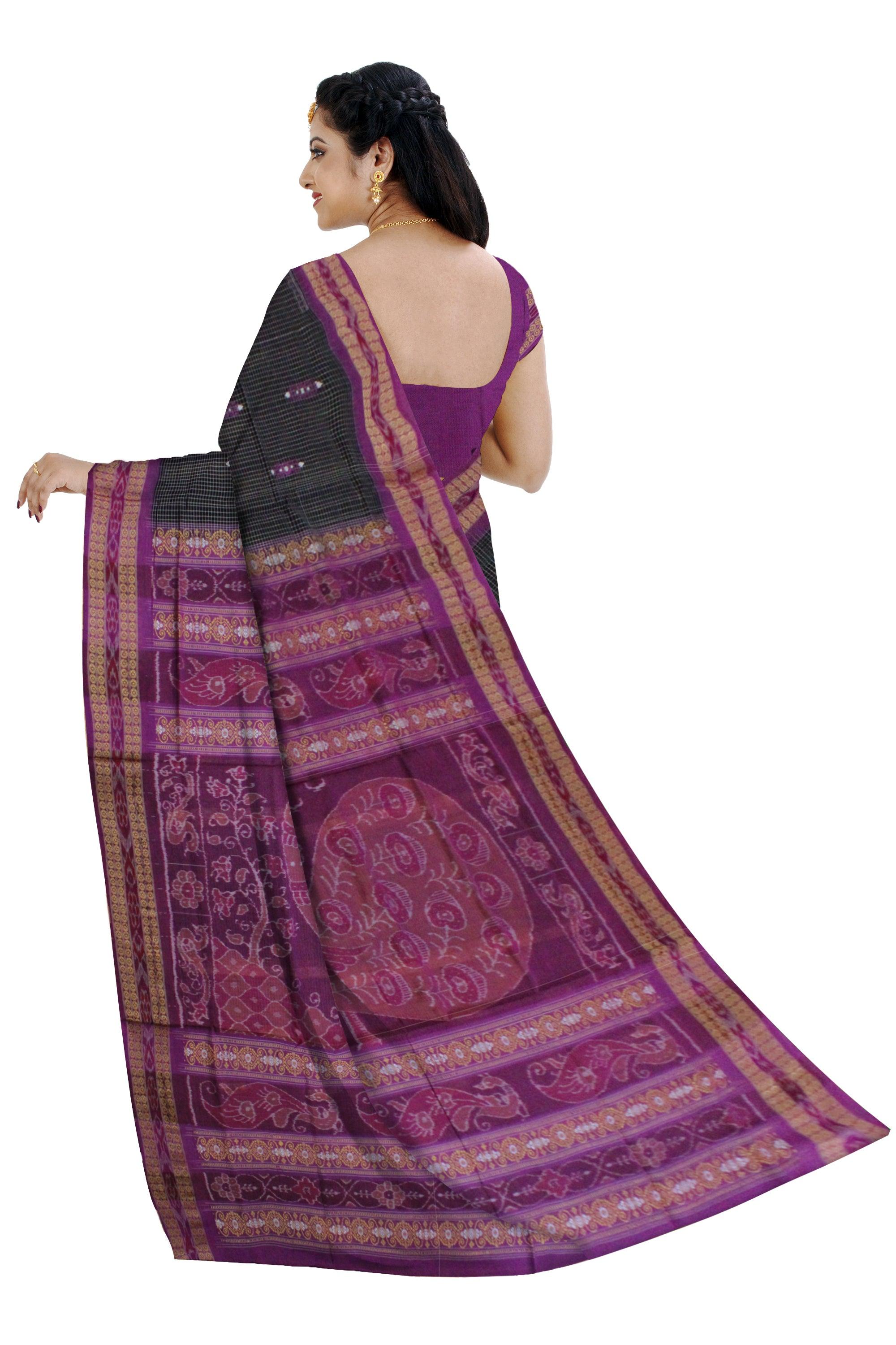 Mayur design Sambalpuri cotton saree  in Black - Koshali Arts & Crafts Enterprise