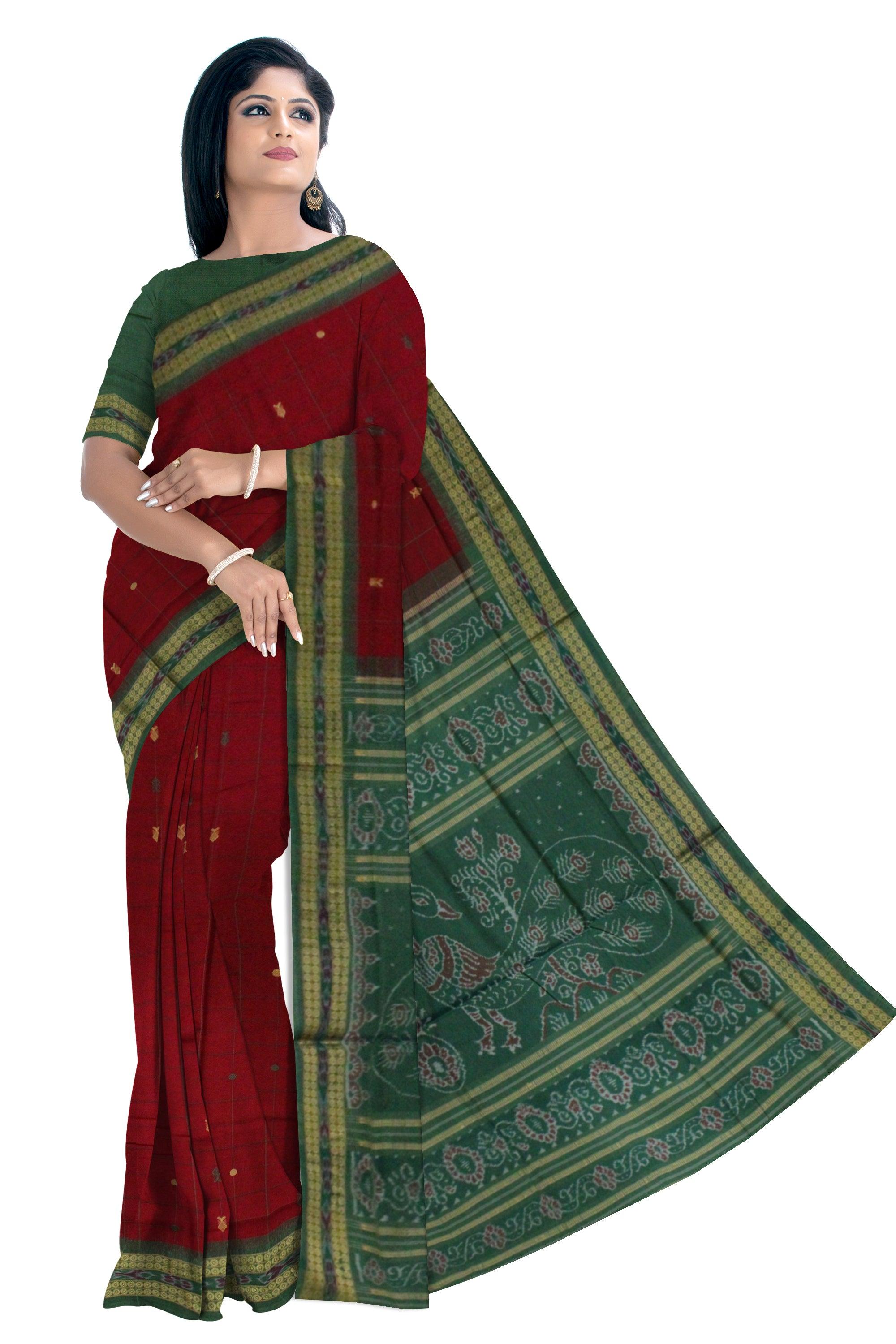 Maroon Colour Samblapuri cotton saree in Bomkai design. - Koshali Arts & Crafts Enterprise