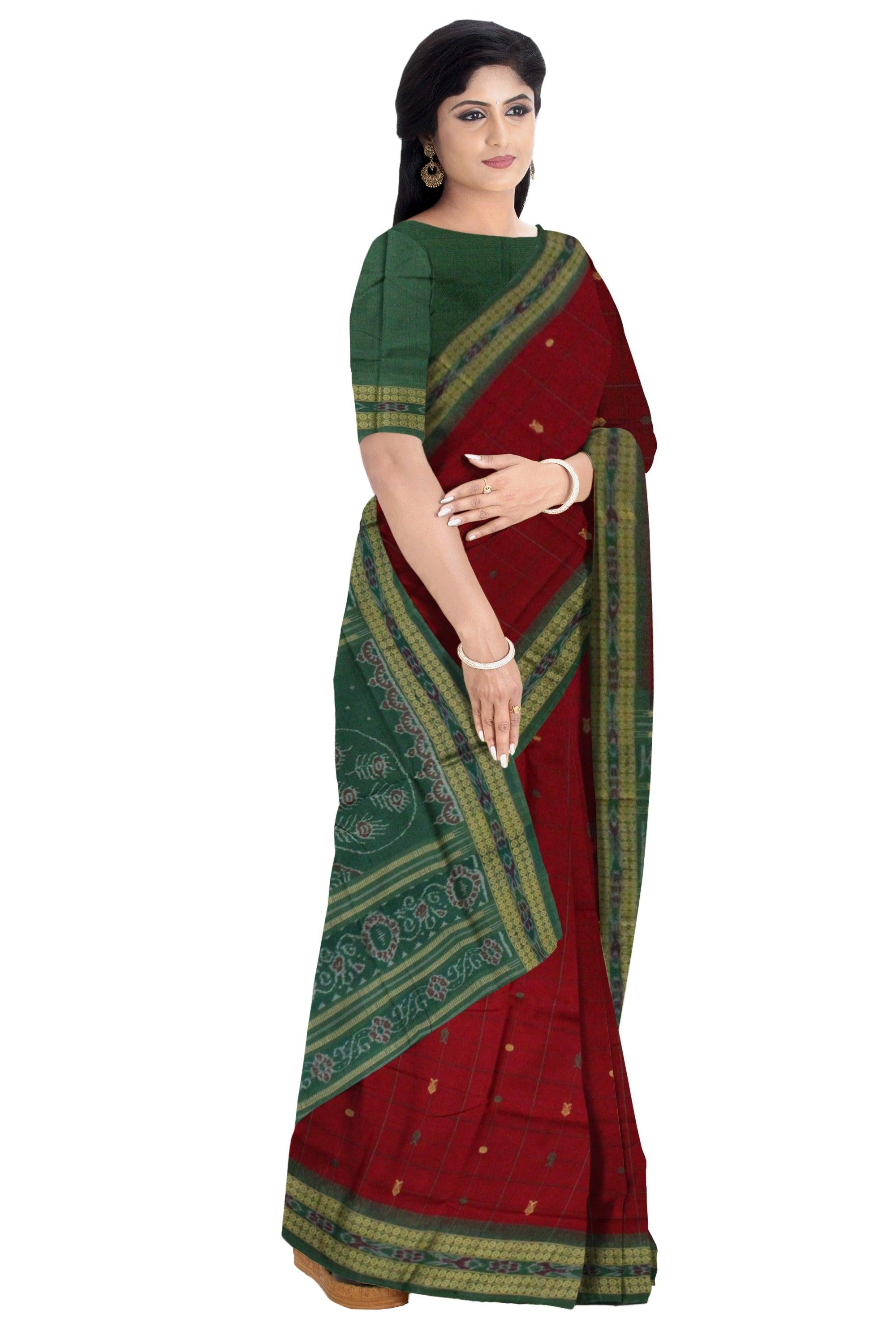 Maroon Colour Samblapuri cotton saree in Bomkai design. - Koshali Arts & Crafts Enterprise
