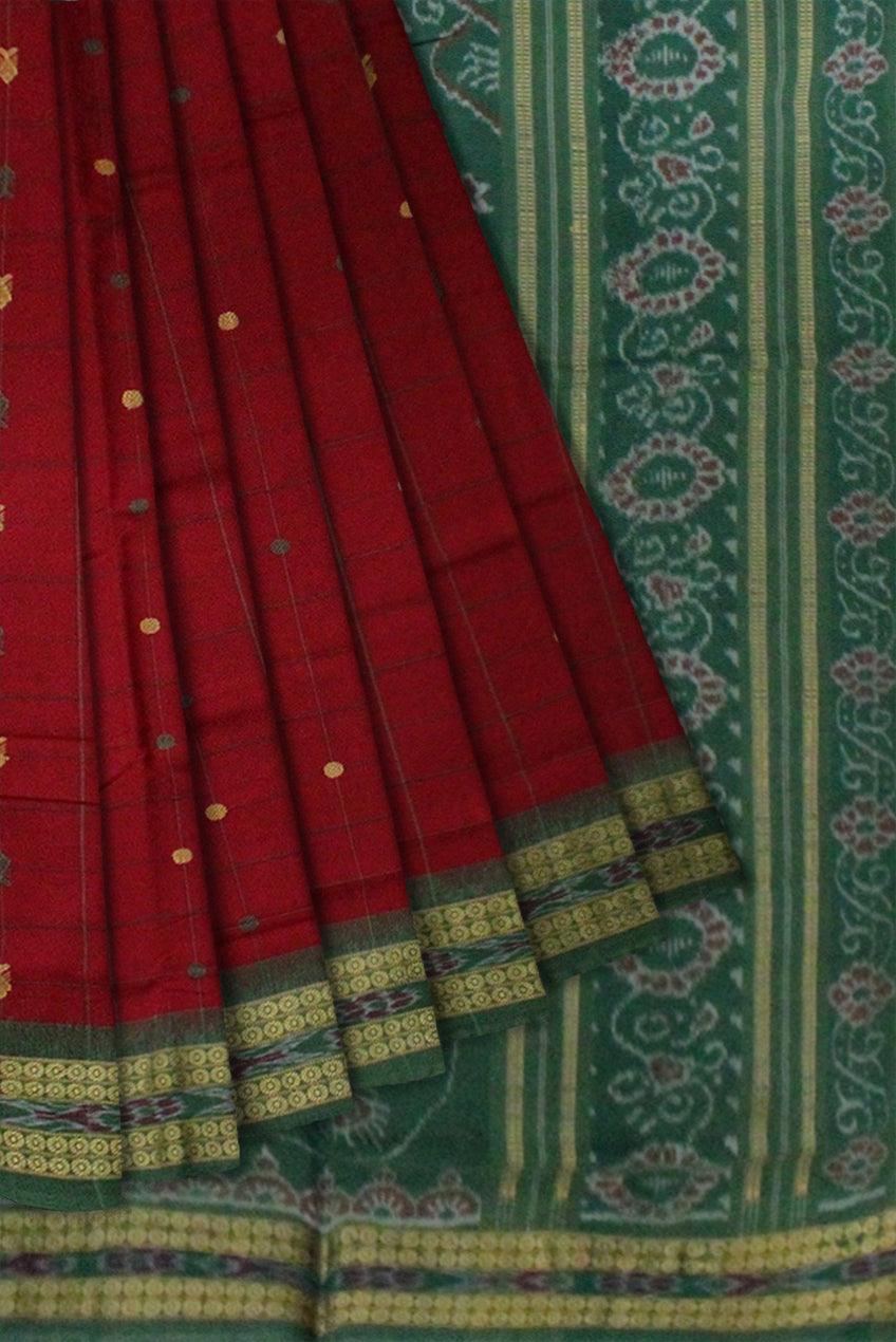 Maroon Colour Samblapuri cotton saree in Bomkai design. - Koshali Arts & Crafts Enterprise