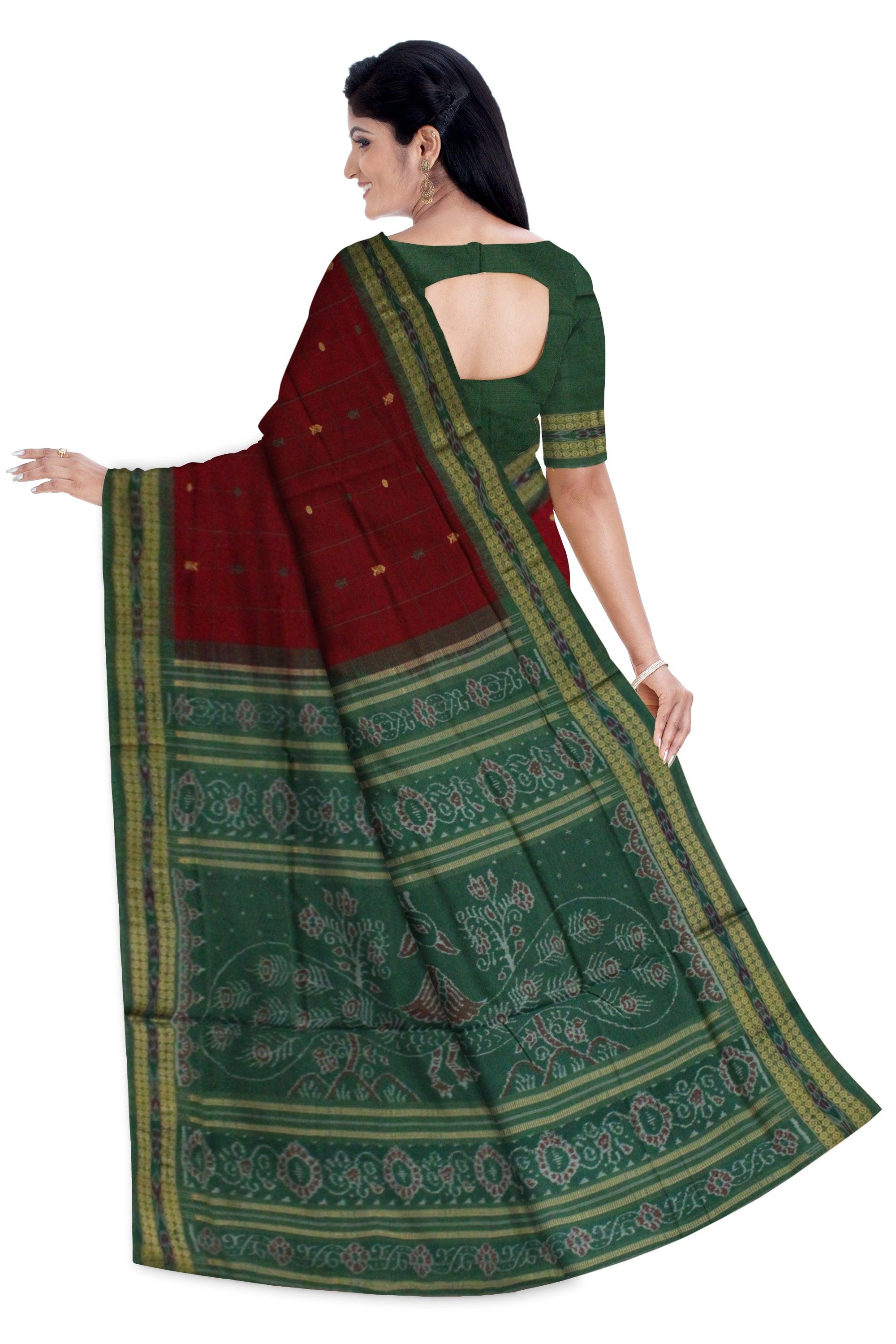 Maroon Colour Samblapuri cotton saree in Bomkai design. - Koshali Arts & Crafts Enterprise