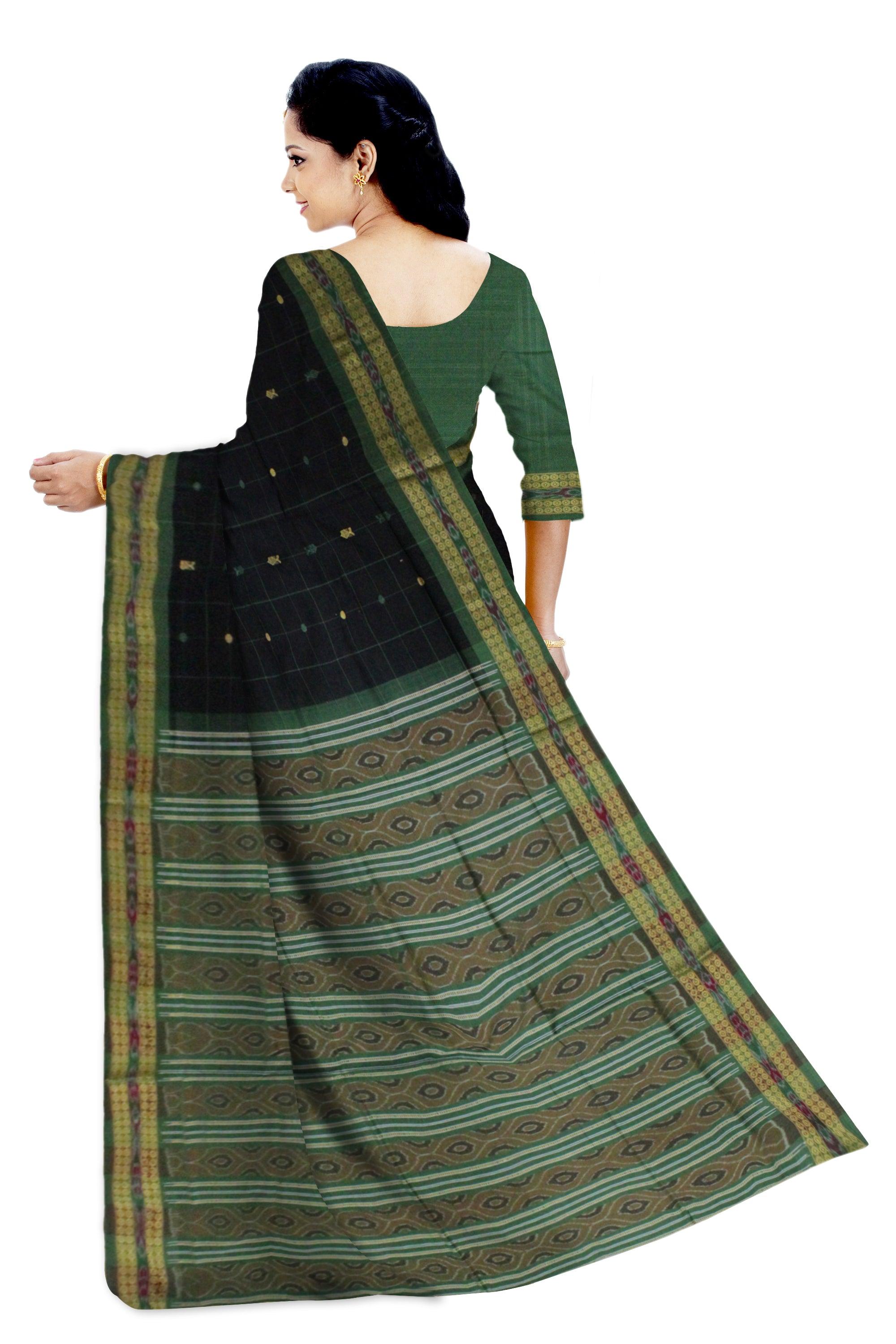 Black Colour Samblapuri cotton saree in Bomkai design. - Koshali Arts & Crafts Enterprise