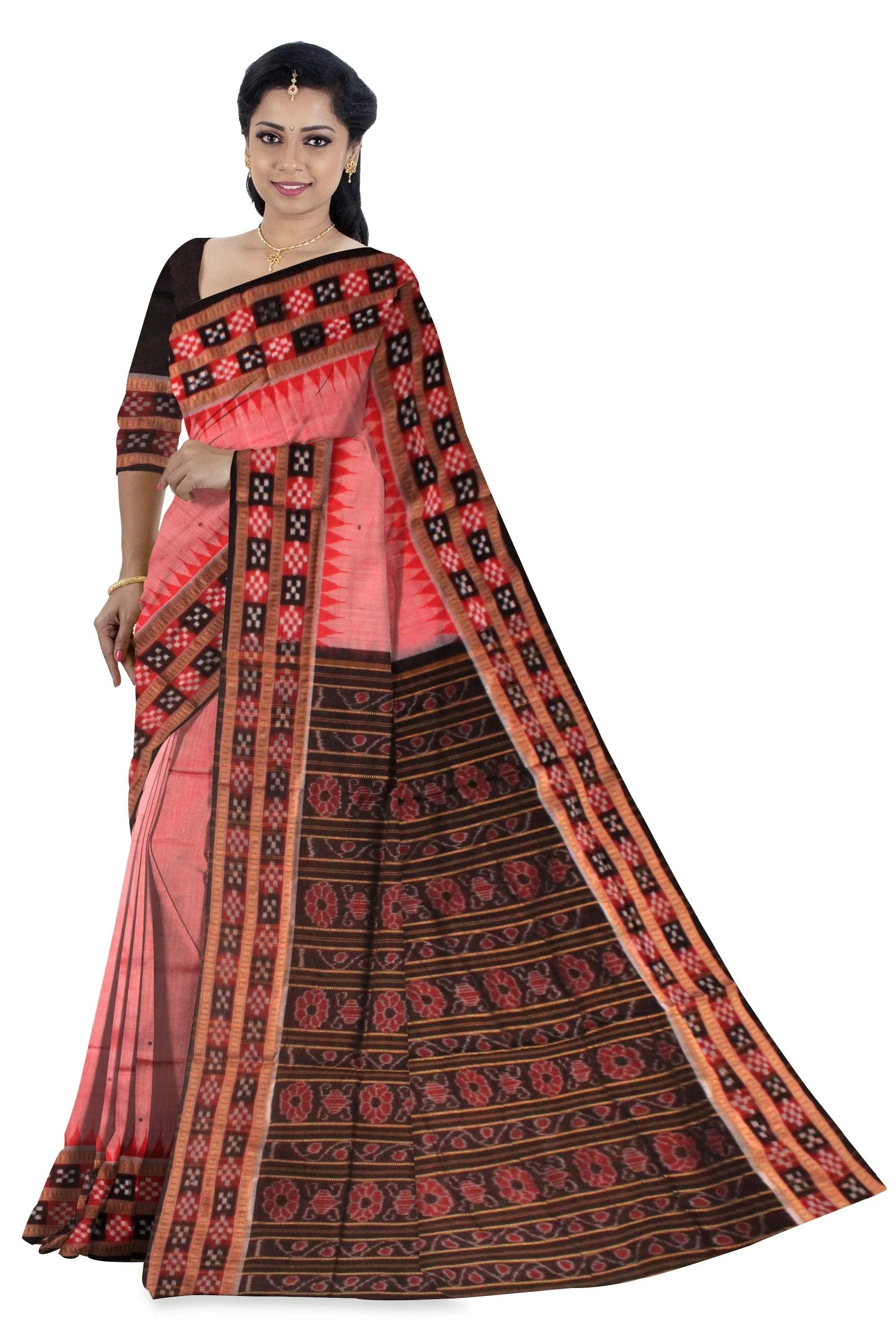 Dhadi sapta design light pink traditional ikat sambalpuri cotton saree. - Koshali Arts & Crafts Enterprise