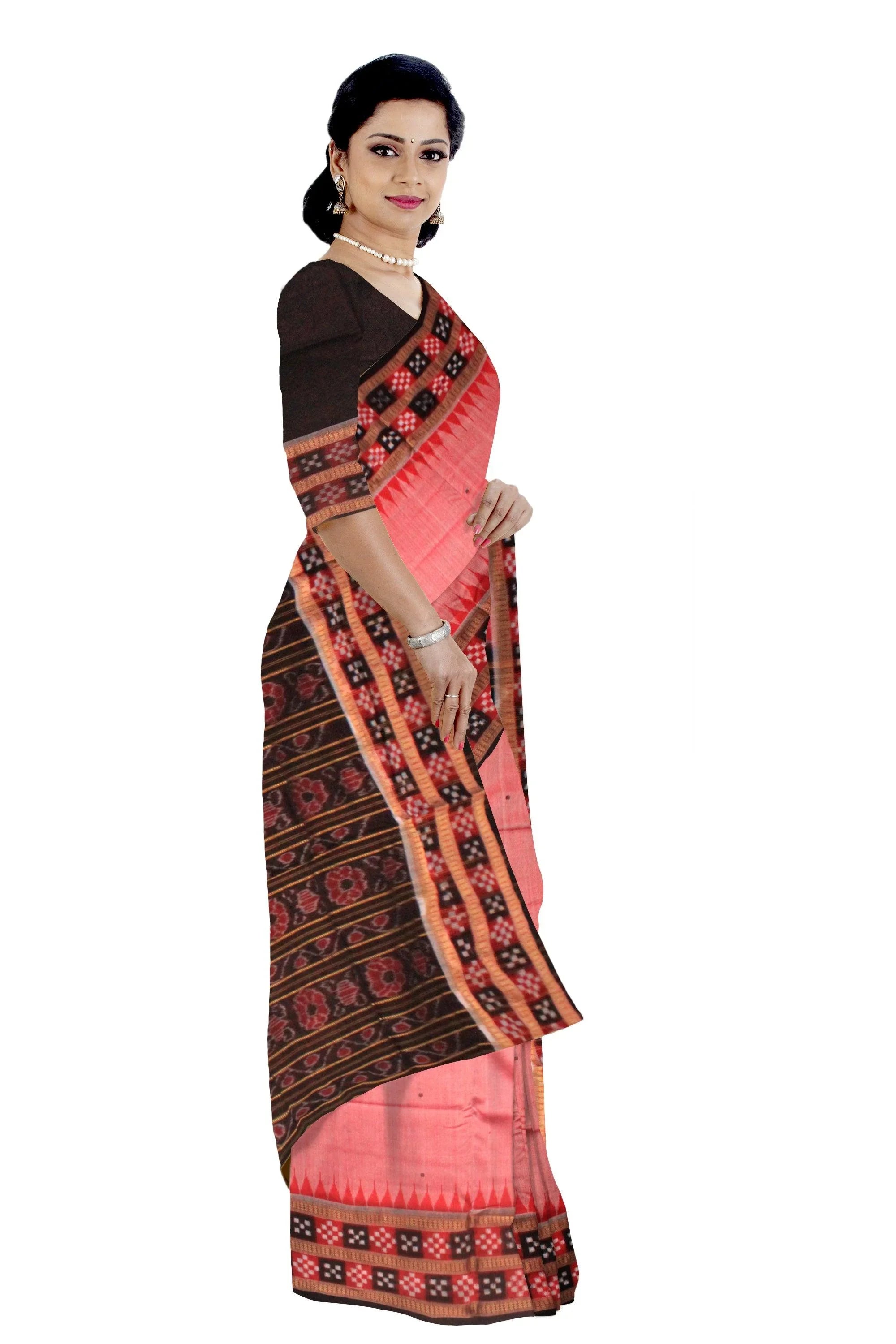 Dhadi sapta design light pink traditional ikat sambalpuri cotton saree. - Koshali Arts & Crafts Enterprise