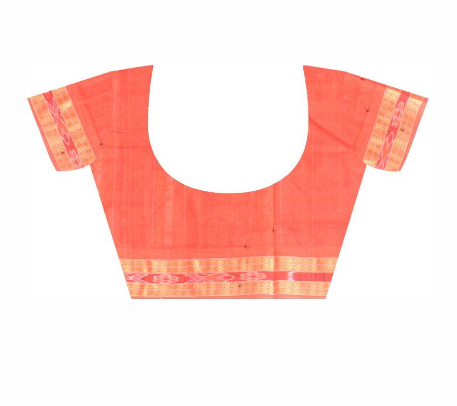 Mayuri design of  pure cotton saree in red , white and maroon color , with blouse piece. - Koshali Arts & Crafts Enterprise