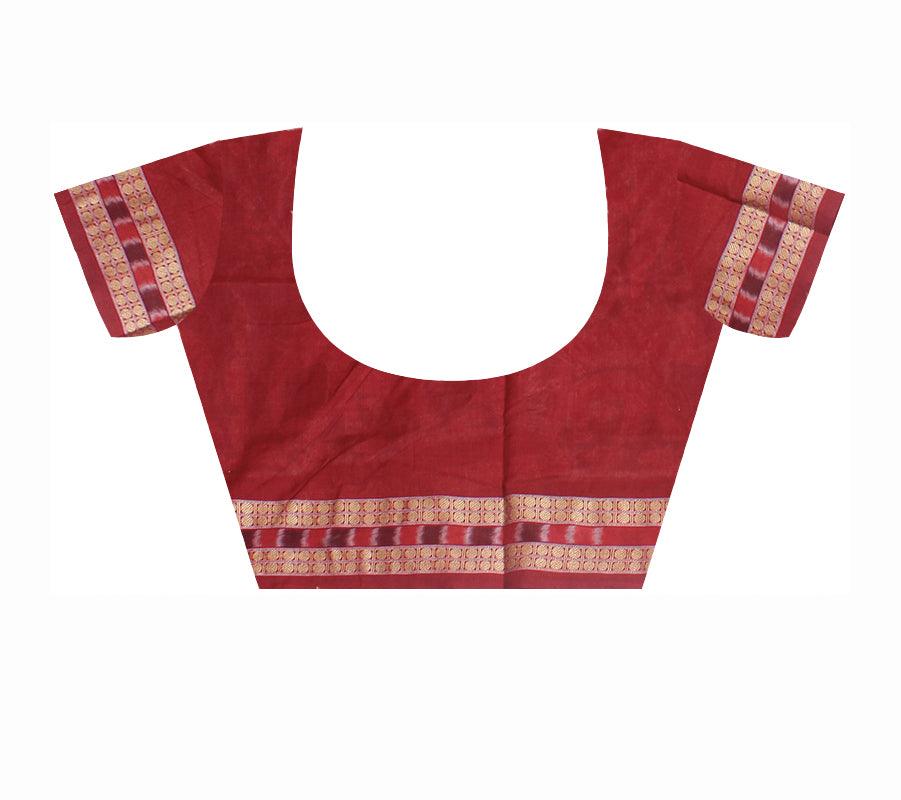 Authentic elephant design of cotton saree  in cement and maroon color  , with blouse piece. - Koshali Arts & Crafts Enterprise