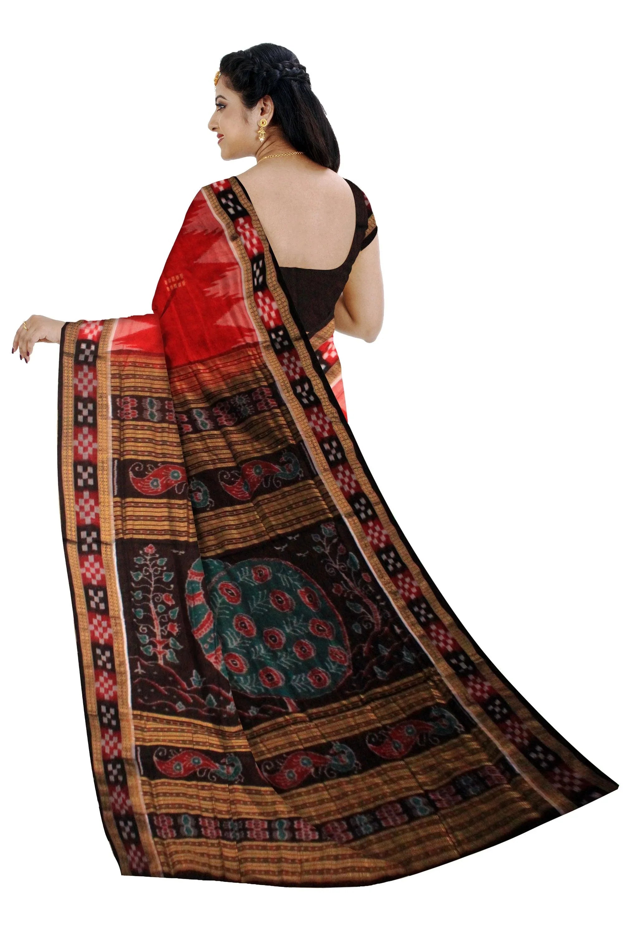 LATEST DESIGN DHADI SAPTA IN RED COLOR TRADITIONAL PASAPALI PATTERN SAMBALPURI COTTON SAREE - Koshali Arts & Crafts Enterprise