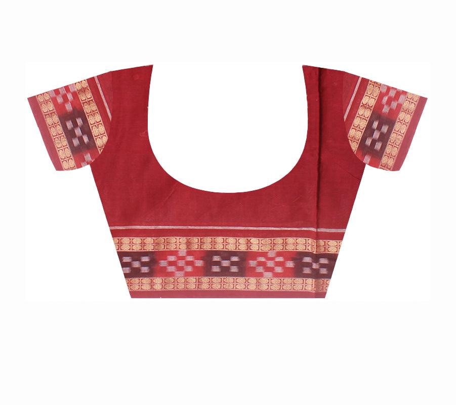 Dhadi sapta sambalpuri cotton saree in blue and maroon color , with blouse piece. - Koshali Arts & Crafts Enterprise