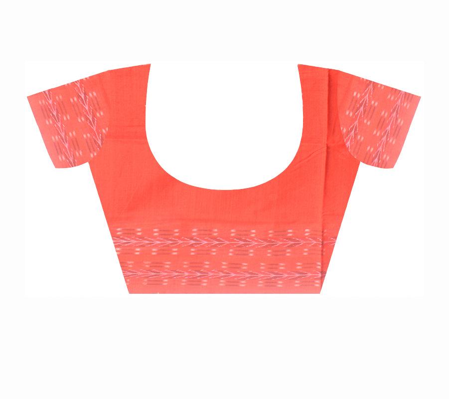 Latest design booty  pattern   sambalpuri cotton saree in red,black and white color, with blouse piece. - Koshali Arts & Crafts Enterprise